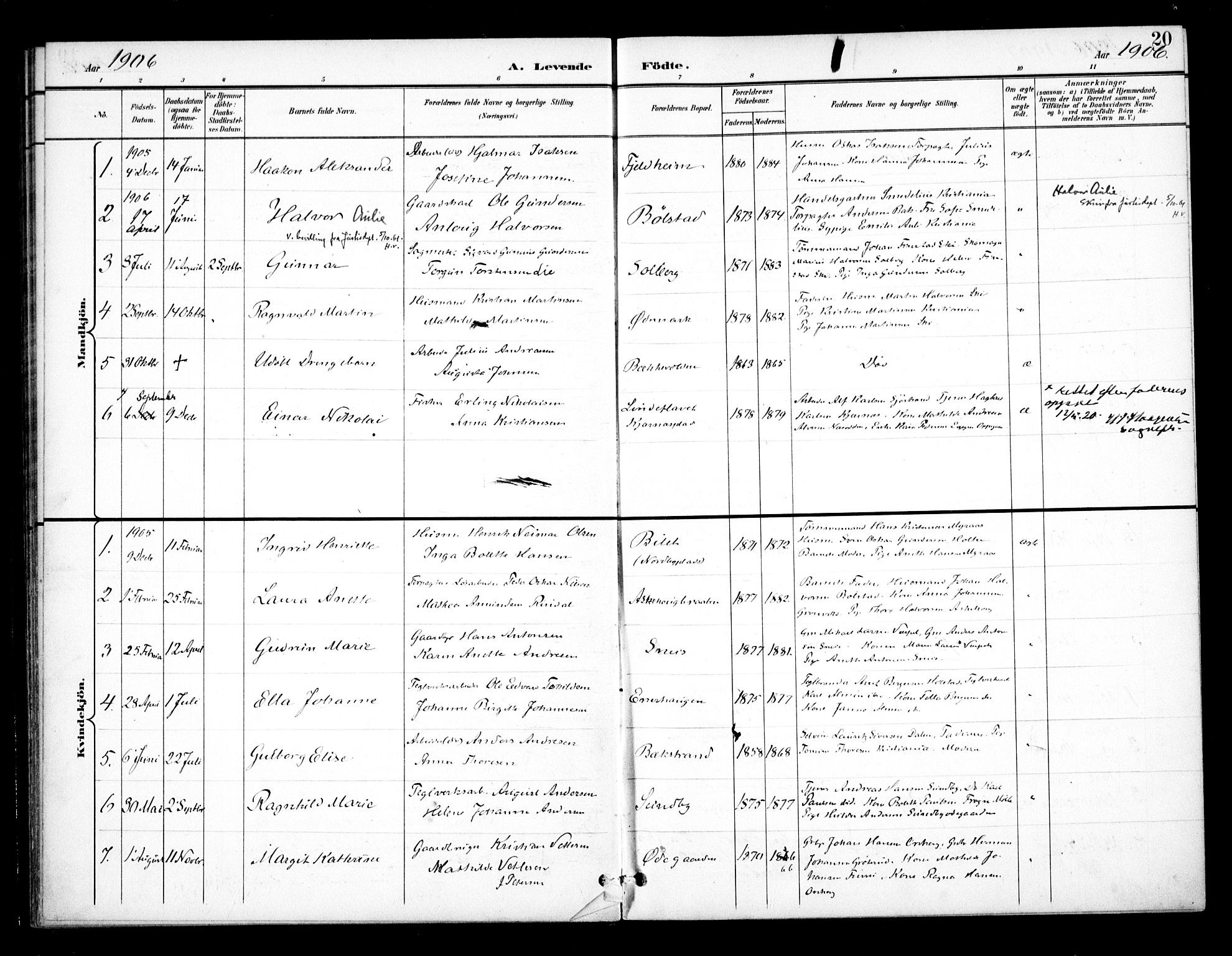 Ås prestekontor Kirkebøker, SAO/A-10894/F/Fb/L0002: Parish register (official) no. II 2, 1895-1916, p. 20