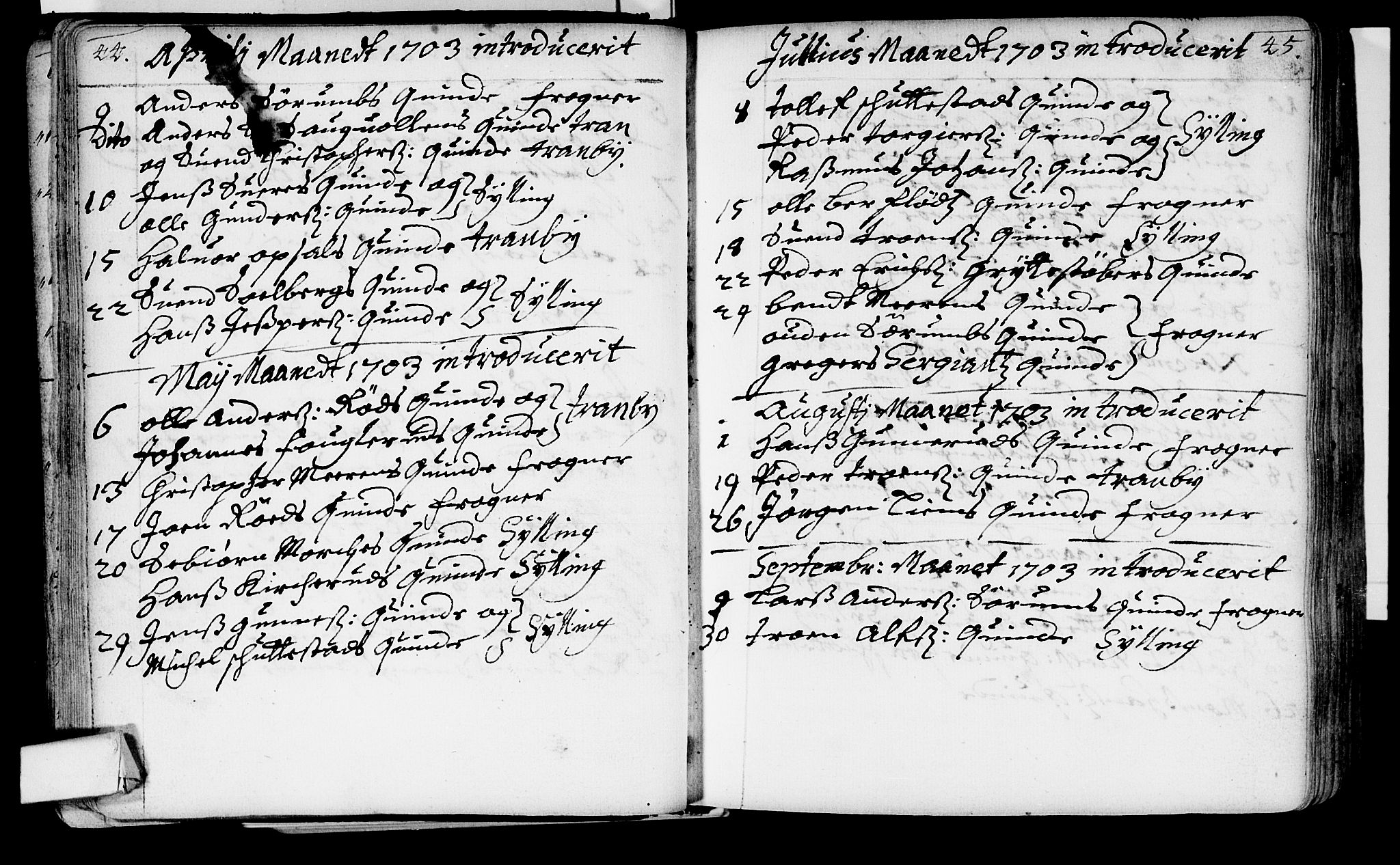 Lier kirkebøker, AV/SAKO-A-230/F/Fa/L0002: Parish register (official) no. I 2, 1701-1726, p. 44-45