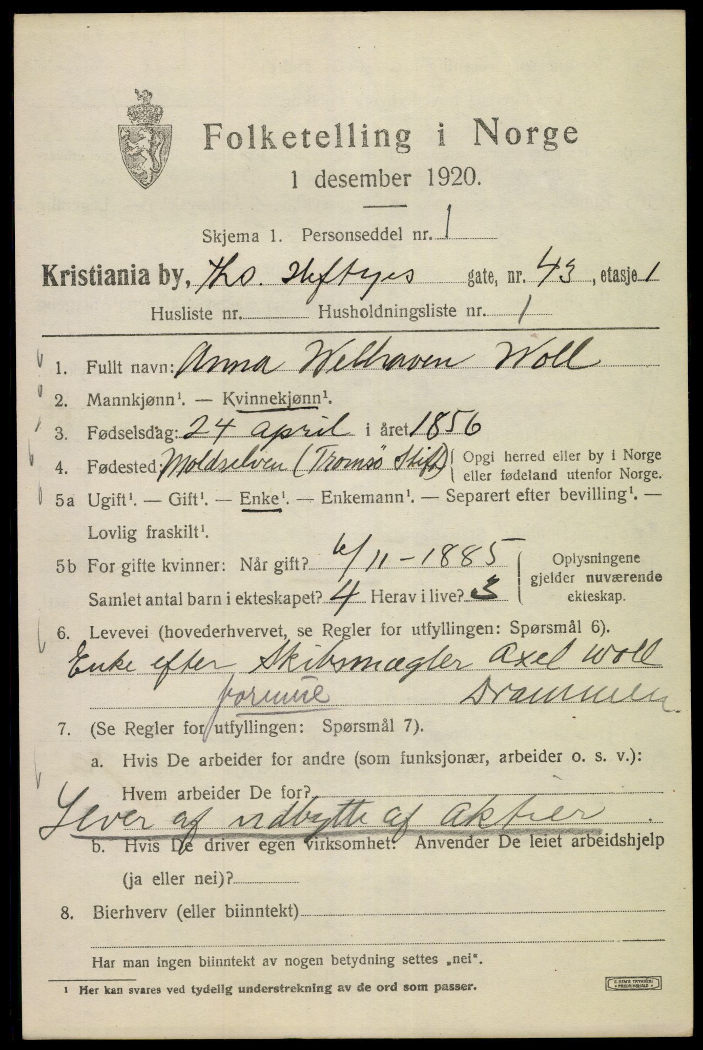 SAO, 1920 census for Kristiania, 1920, p. 571825