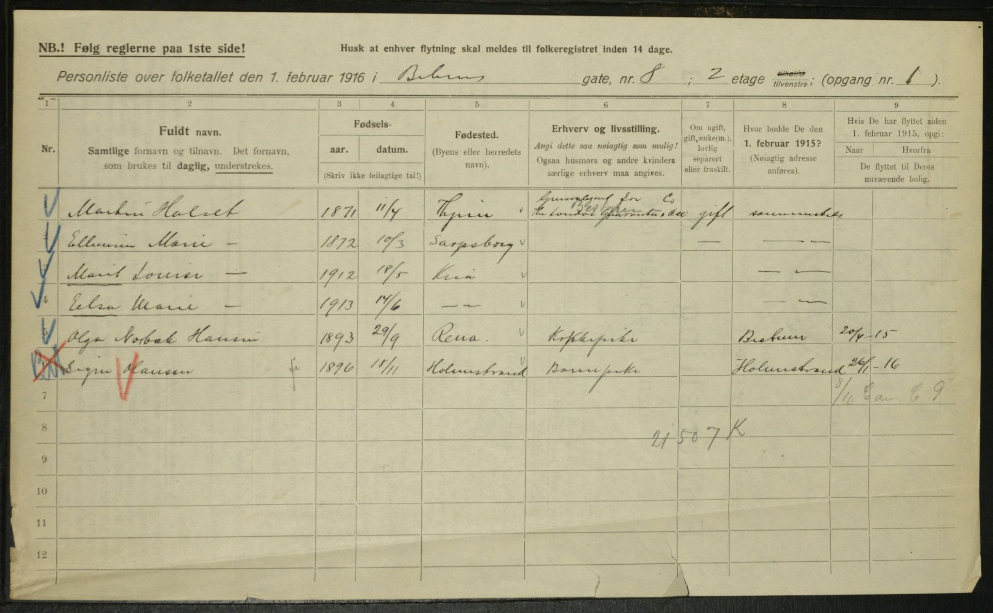 OBA, Municipal Census 1916 for Kristiania, 1916, p. 3537