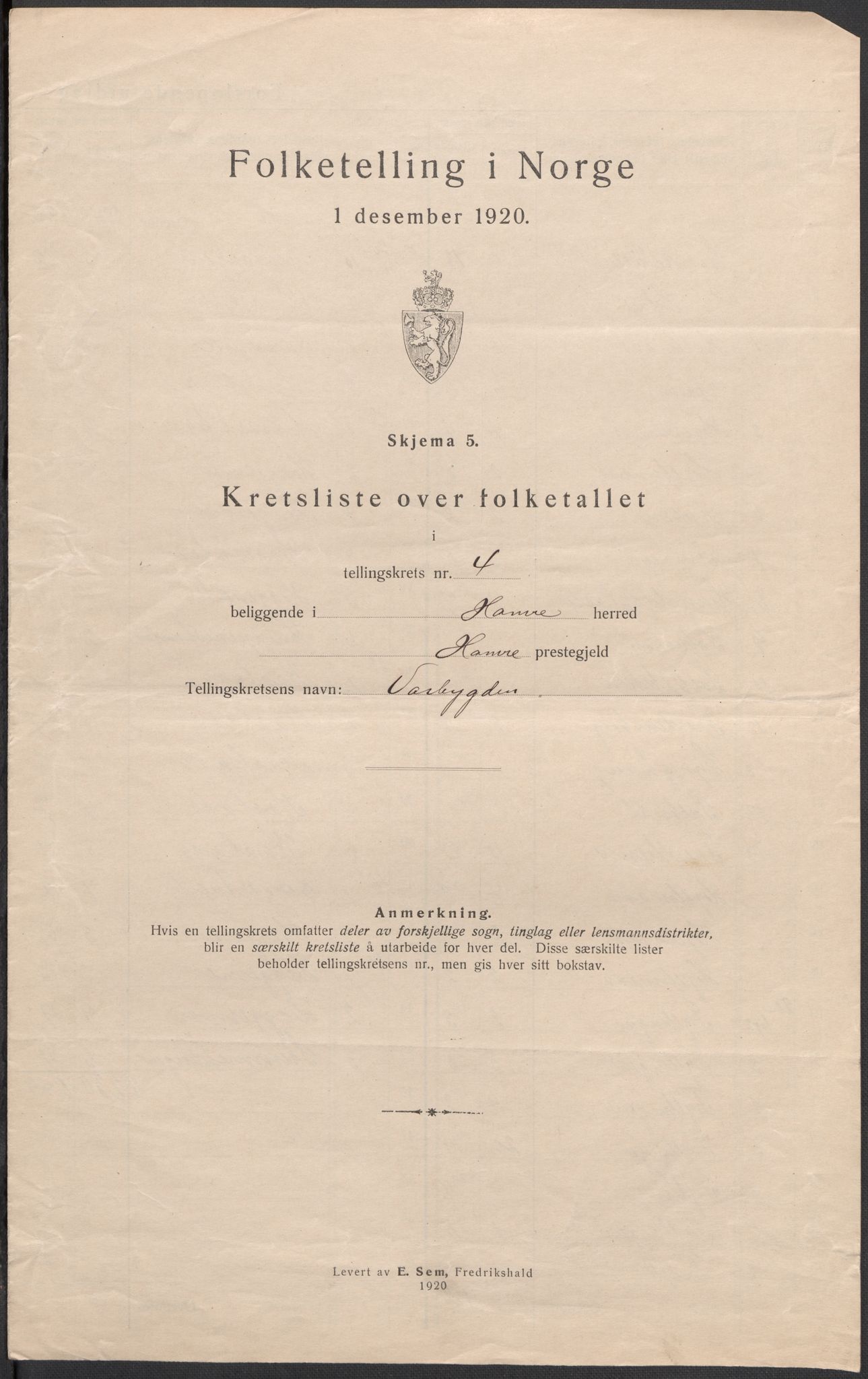 SAB, 1920 census for Hamre, 1920, p. 14