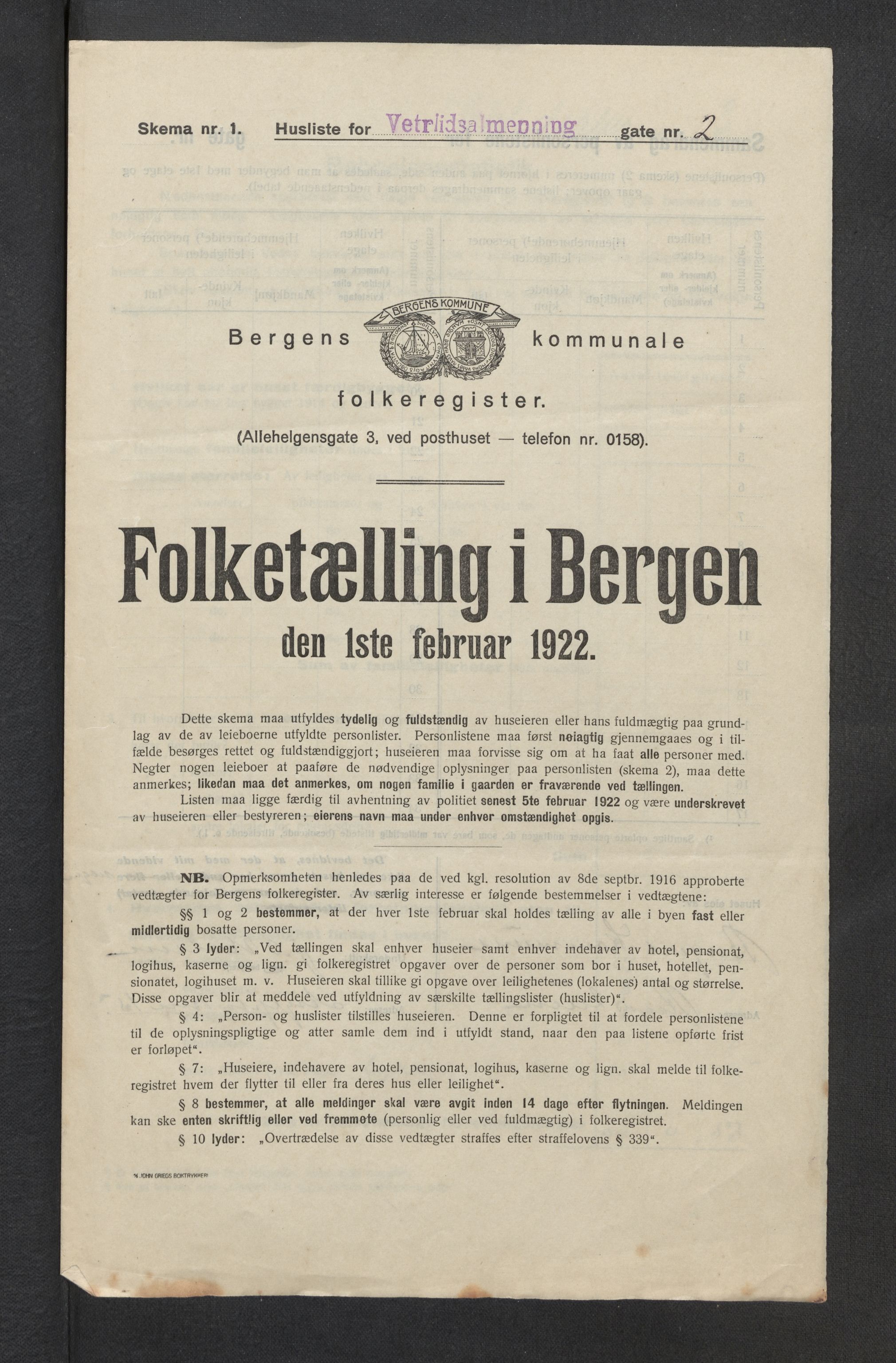 SAB, Municipal Census 1922 for Bergen, 1922, p. 46389