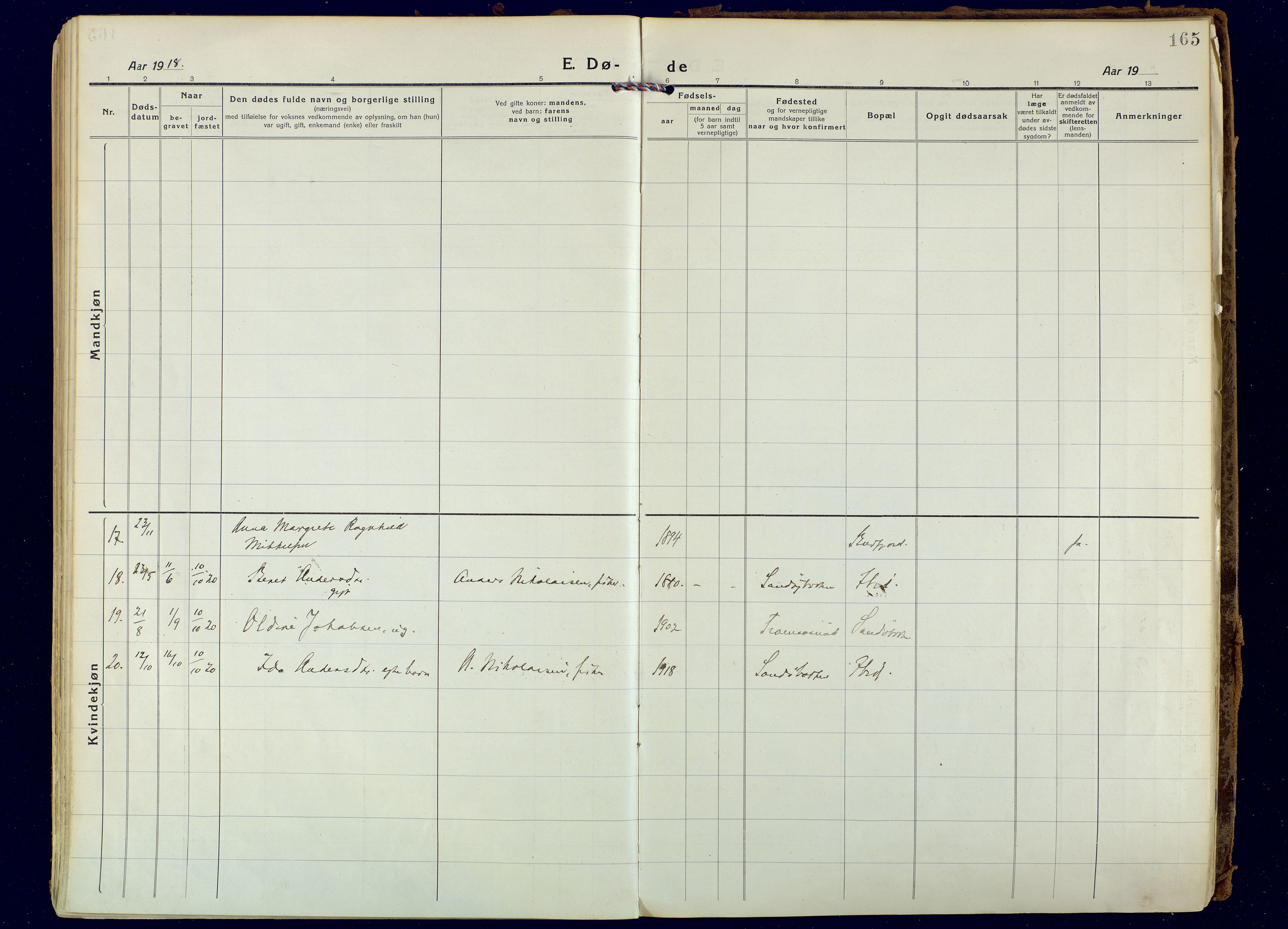 Hammerfest sokneprestkontor, AV/SATØ-S-1347/H/Ha/L0018.kirke: Parish register (official) no. 18, 1918-1933, p. 165