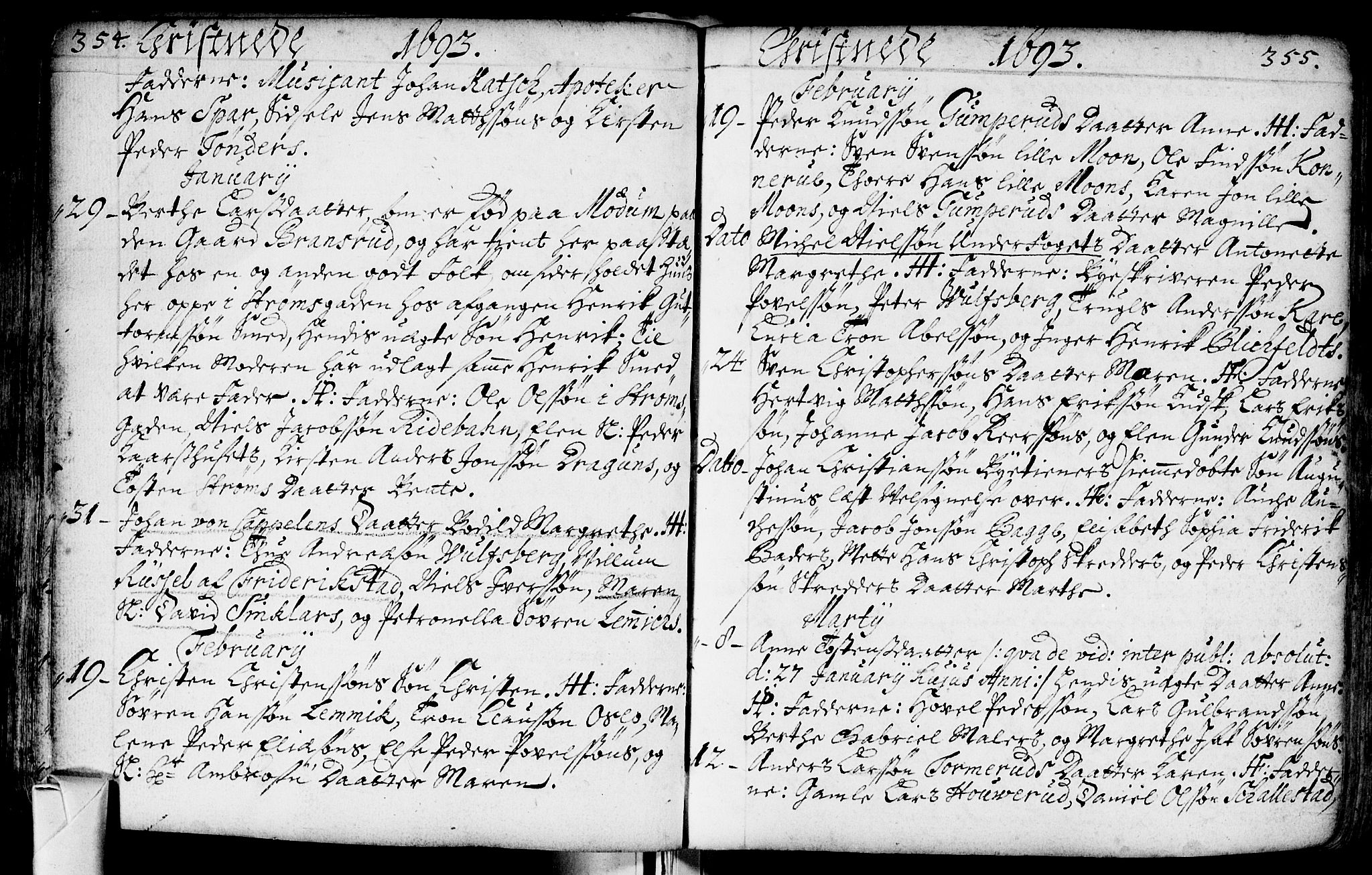 Bragernes kirkebøker, SAKO/A-6/F/Fa/L0002: Parish register (official) no. I 2, 1680-1705, p. 354-355