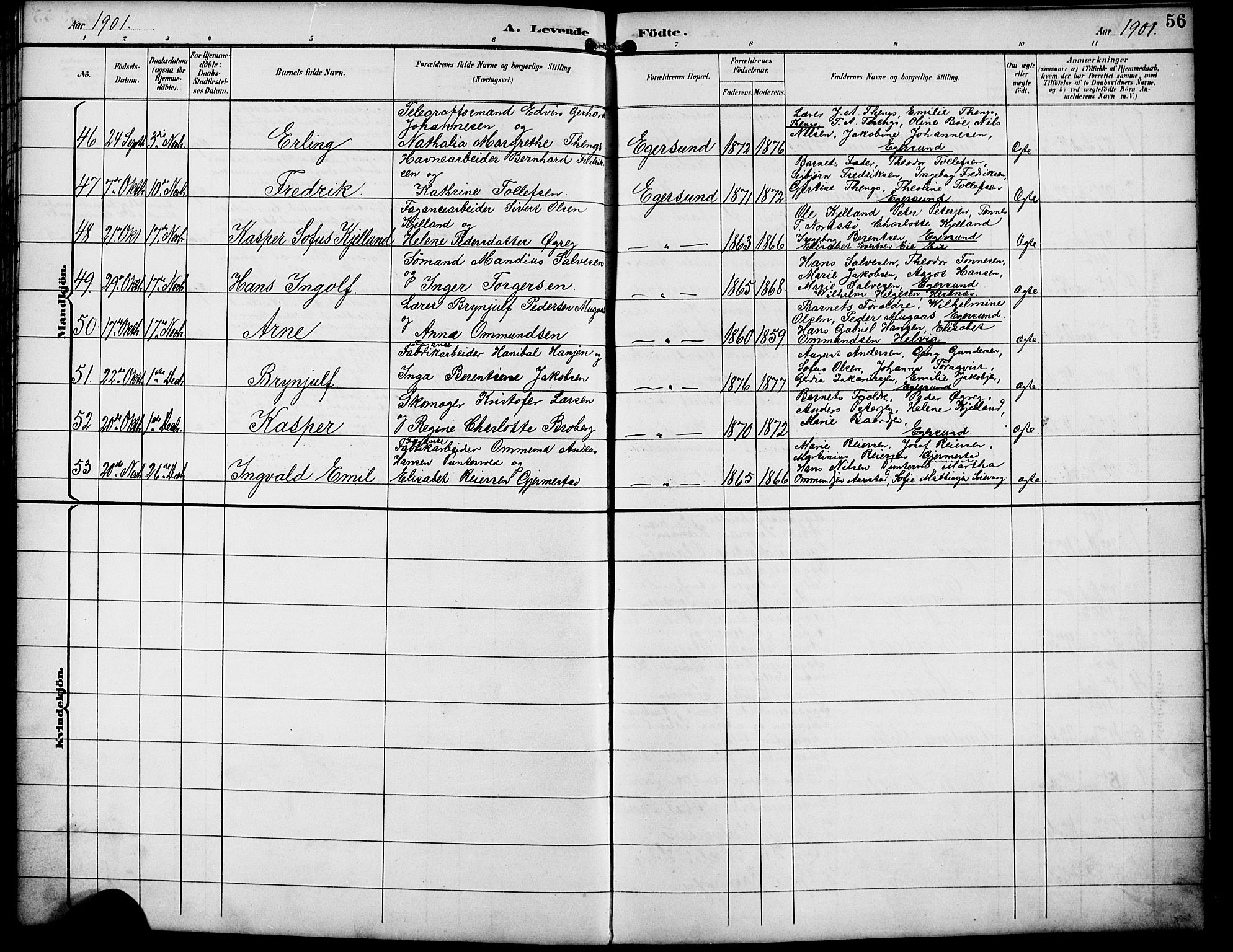 Eigersund sokneprestkontor, AV/SAST-A-101807/S09/L0010: Parish register (copy) no. B 10, 1893-1907, p. 56