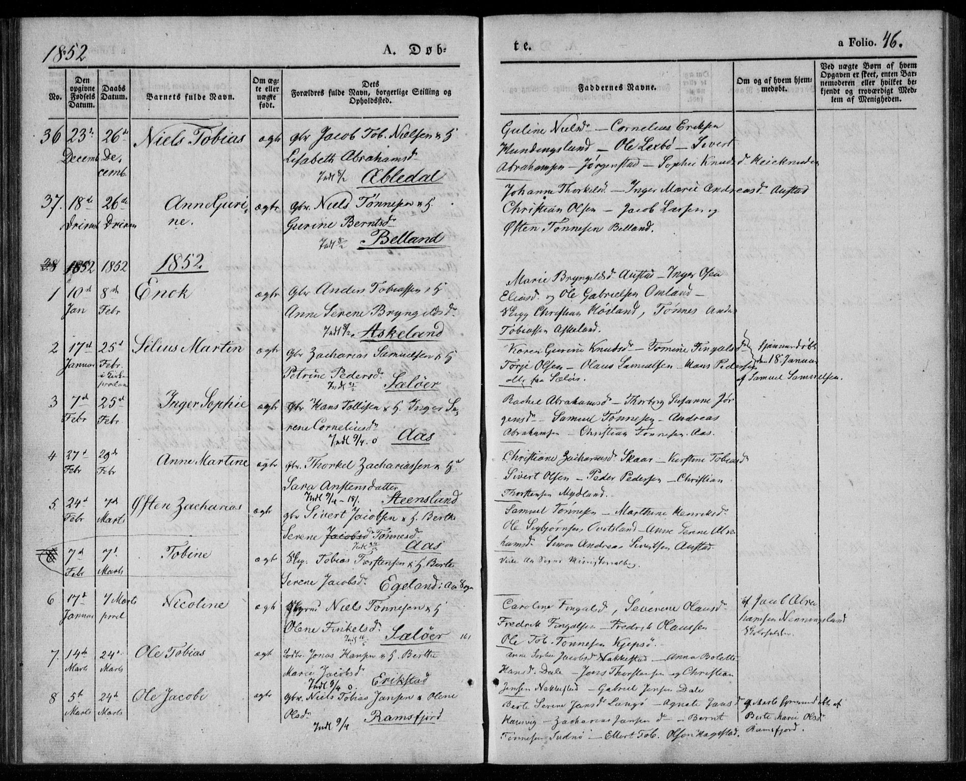 Lyngdal sokneprestkontor, AV/SAK-1111-0029/F/Fa/Faa/L0001: Parish register (official) no. A 1, 1837-1857, p. 46