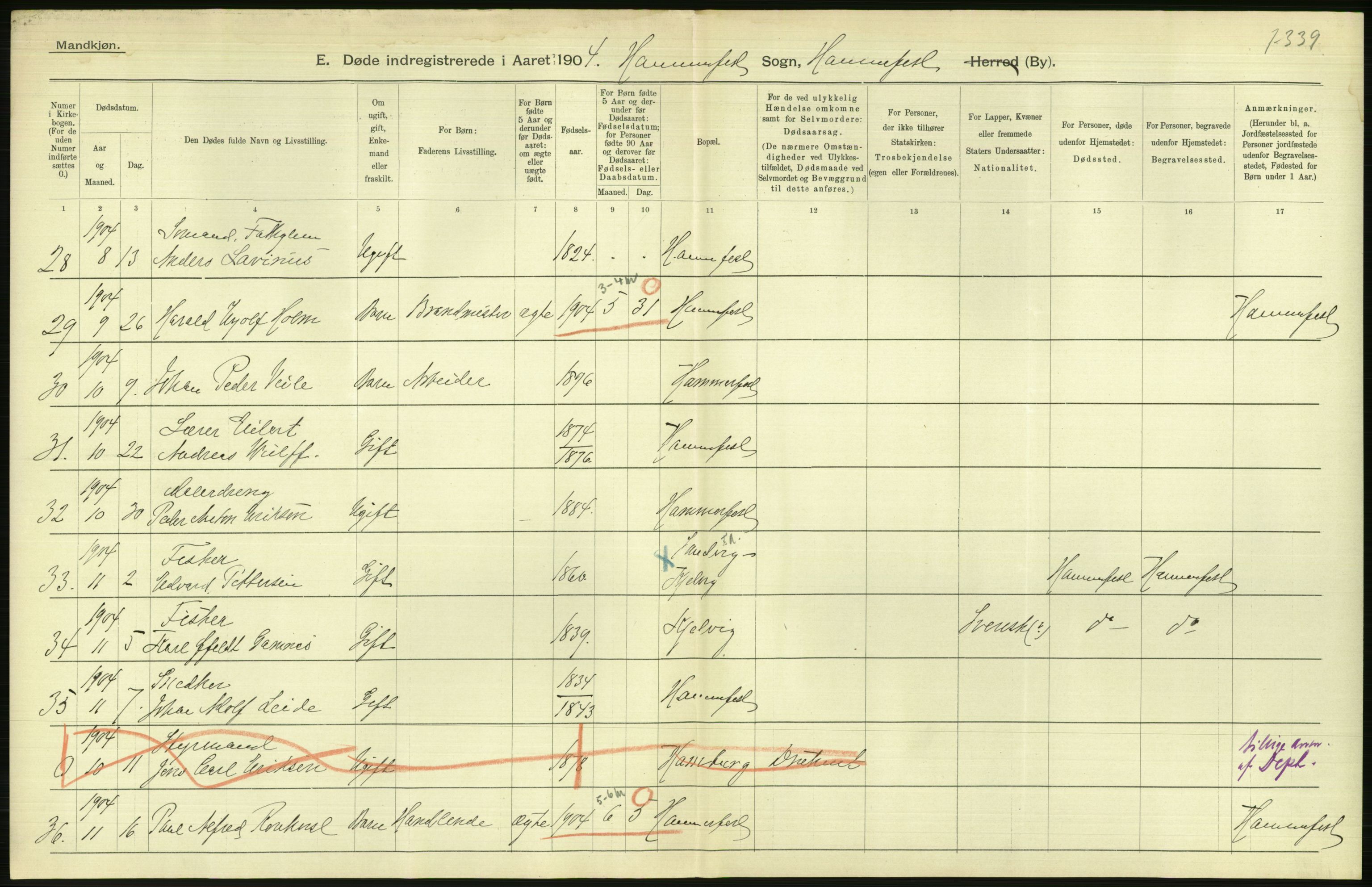 Statistisk sentralbyrå, Sosiodemografiske emner, Befolkning, AV/RA-S-2228/D/Df/Dfa/Dfab/L0023: Finnmarkens amt: Fødte, gifte, døde, 1904, p. 300