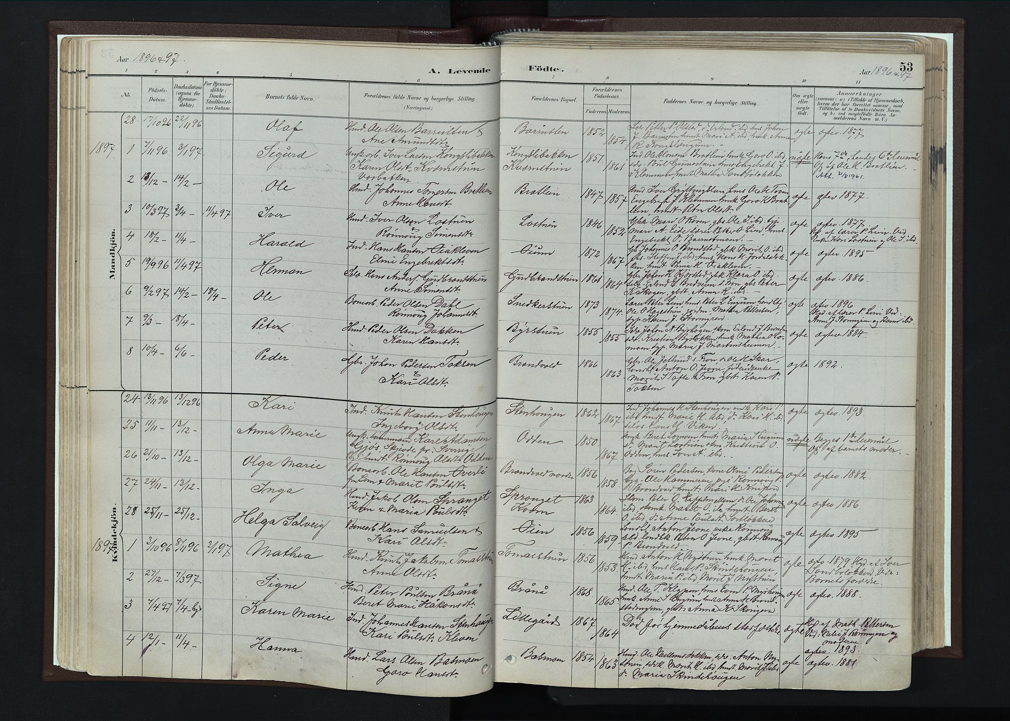 Nord-Fron prestekontor, SAH/PREST-080/H/Ha/Haa/L0004: Parish register (official) no. 4, 1884-1914, p. 53