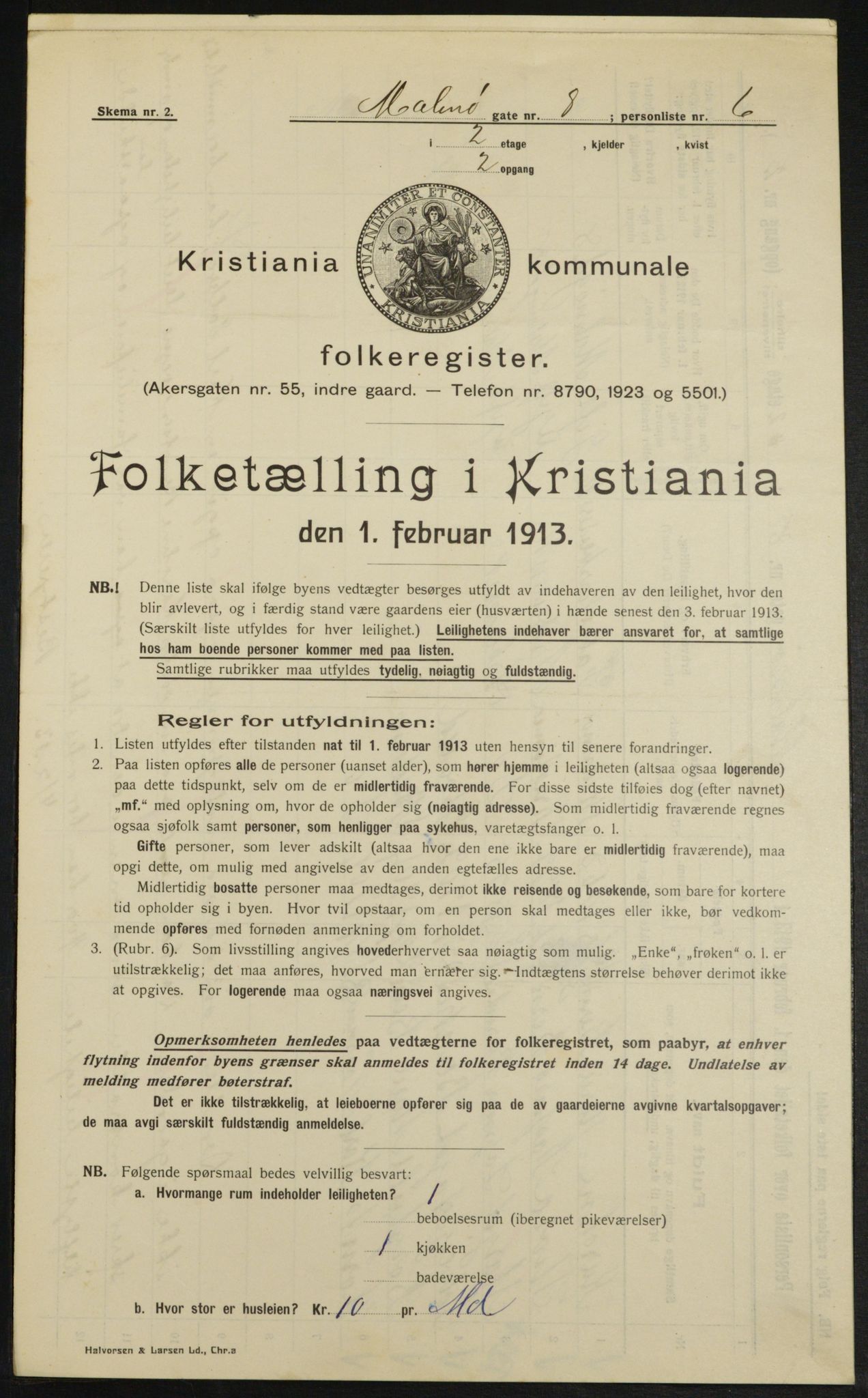 OBA, Municipal Census 1913 for Kristiania, 1913, p. 59846