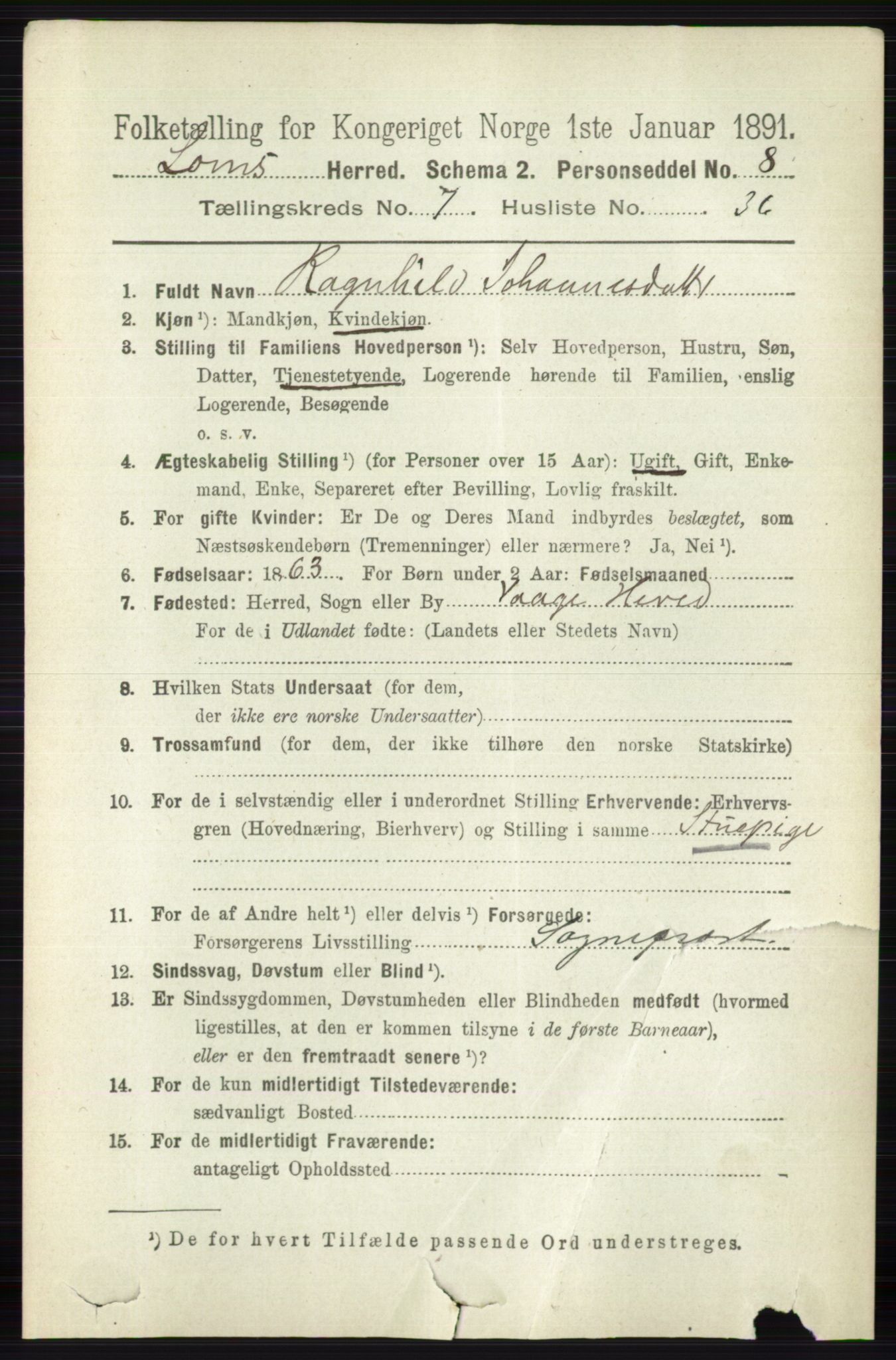 RA, 1891 census for 0514 Lom, 1891, p. 3038