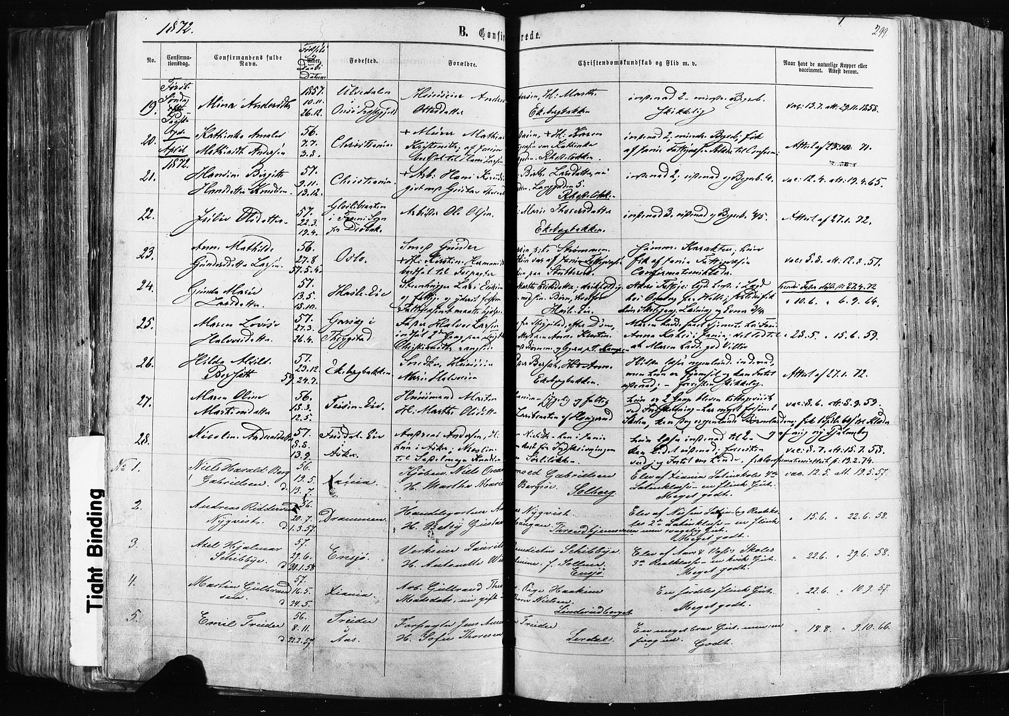 Østre Aker prestekontor Kirkebøker, AV/SAO-A-10840/F/Fa/L0003: Parish register (official) no. I 3, 1869-1875, p. 299