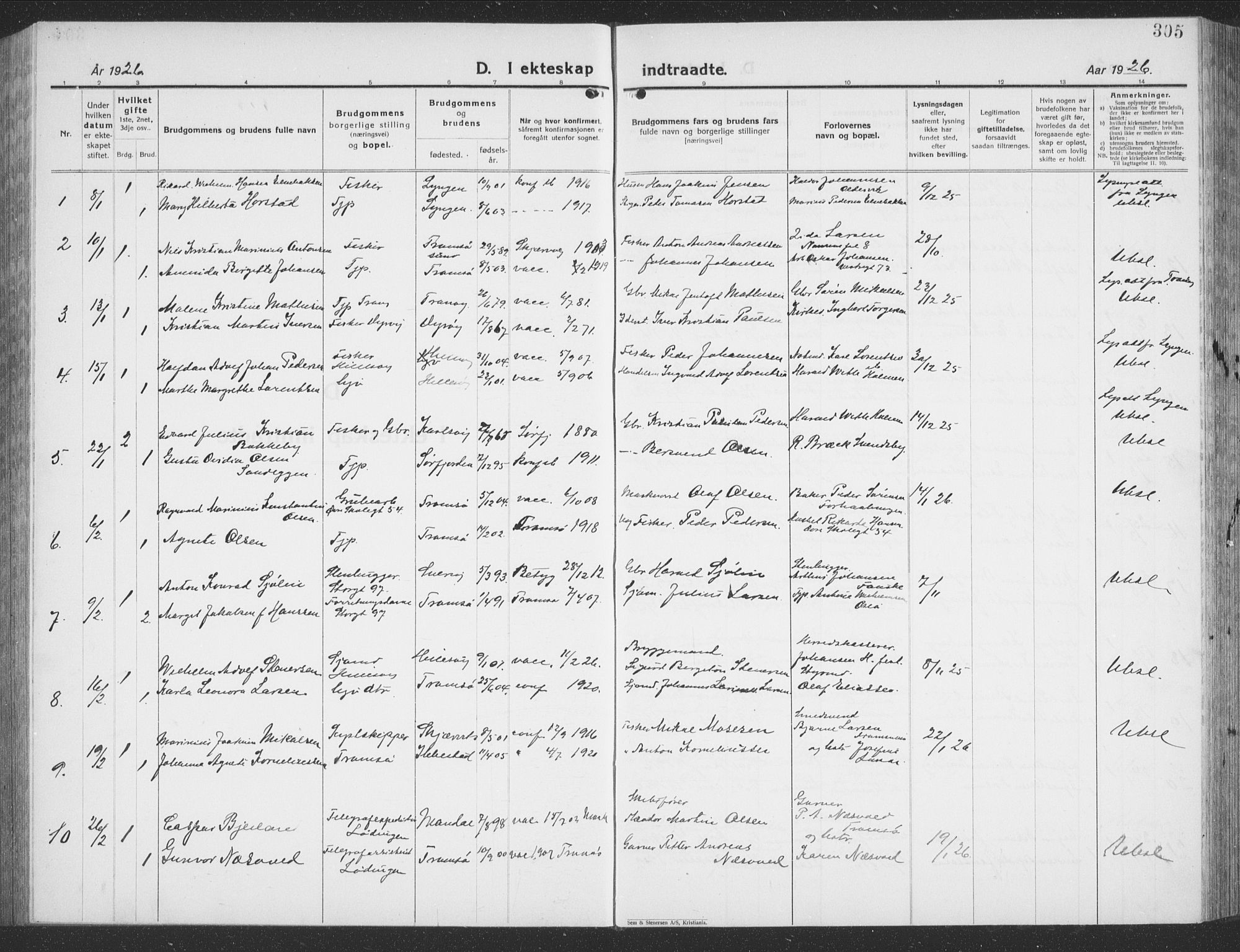 Tromsø sokneprestkontor/stiftsprosti/domprosti, AV/SATØ-S-1343/G/Gb/L0010klokker: Parish register (copy) no. 10, 1925-1937, p. 305