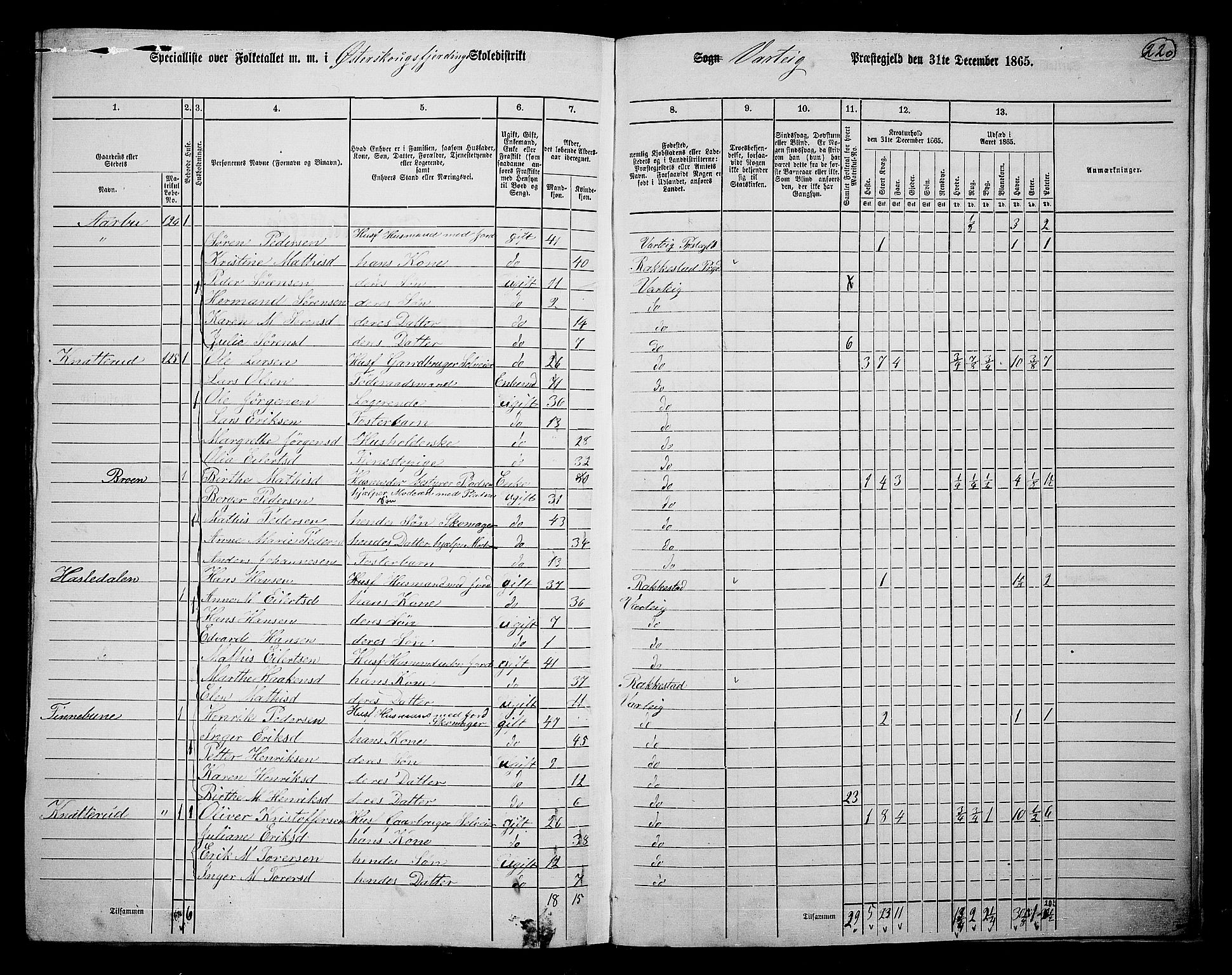 RA, 1865 census for Varteig, 1865, p. 38