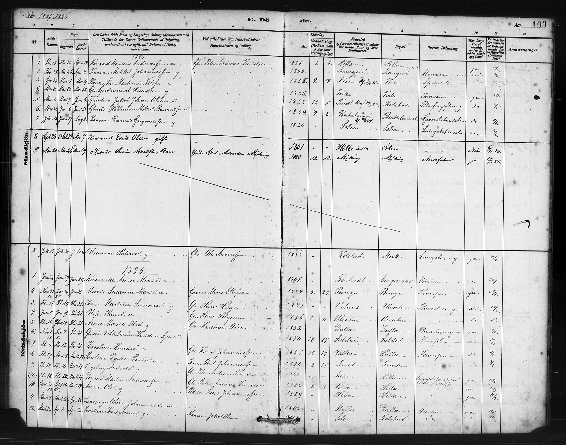 Manger sokneprestembete, SAB/A-76801/H/Haa: Parish register (official) no. B 1, 1881-1892, p. 103