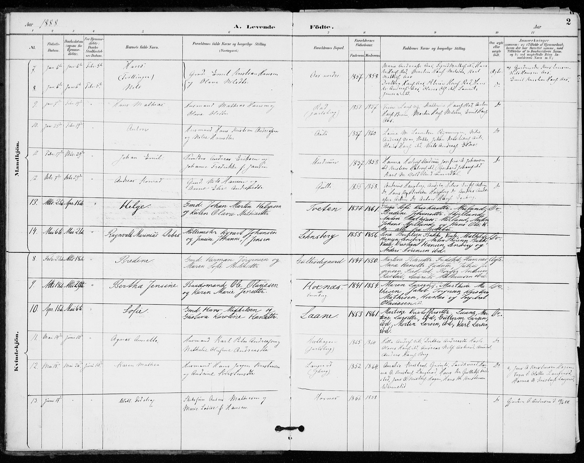 Sem kirkebøker, AV/SAKO-A-5/F/Fa/L0011: Parish register (official) no. I 11, 1888-1904, p. 2