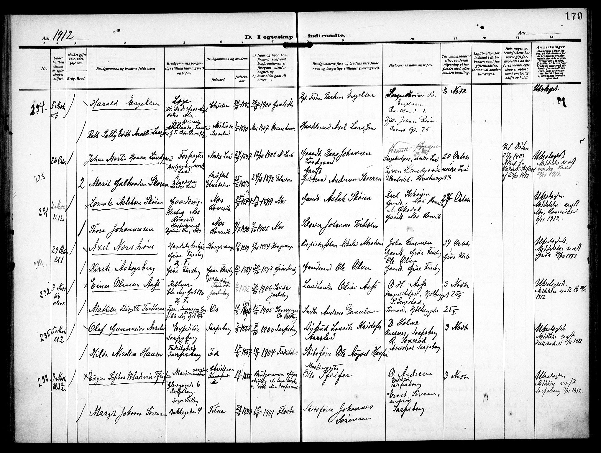 Trefoldighet prestekontor Kirkebøker, SAO/A-10882/F/Fc/L0006: Parish register (official) no. III 6, 1908-1914, p. 179