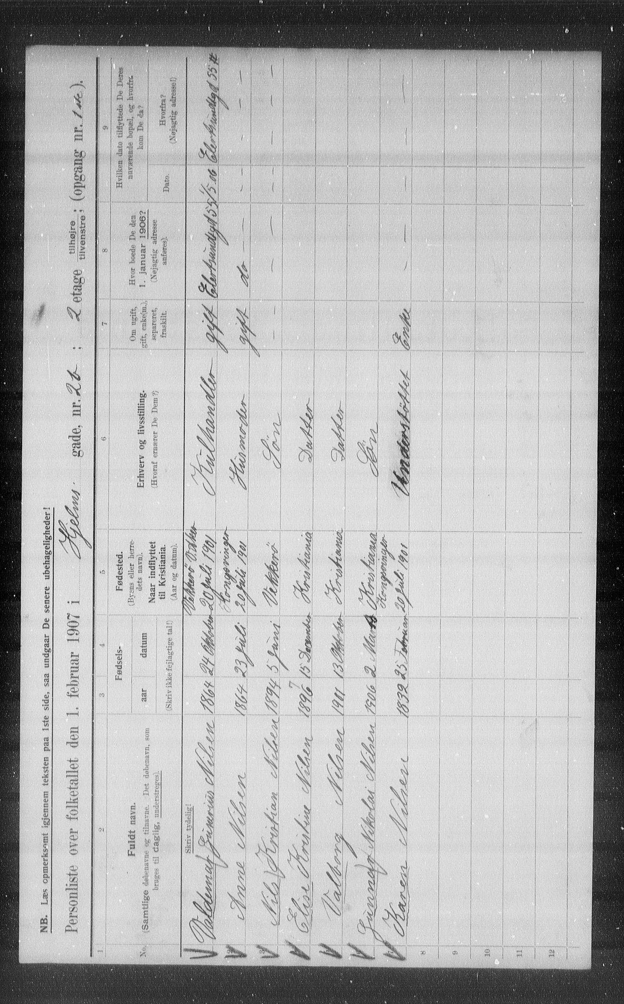 OBA, Municipal Census 1907 for Kristiania, 1907, p. 20634