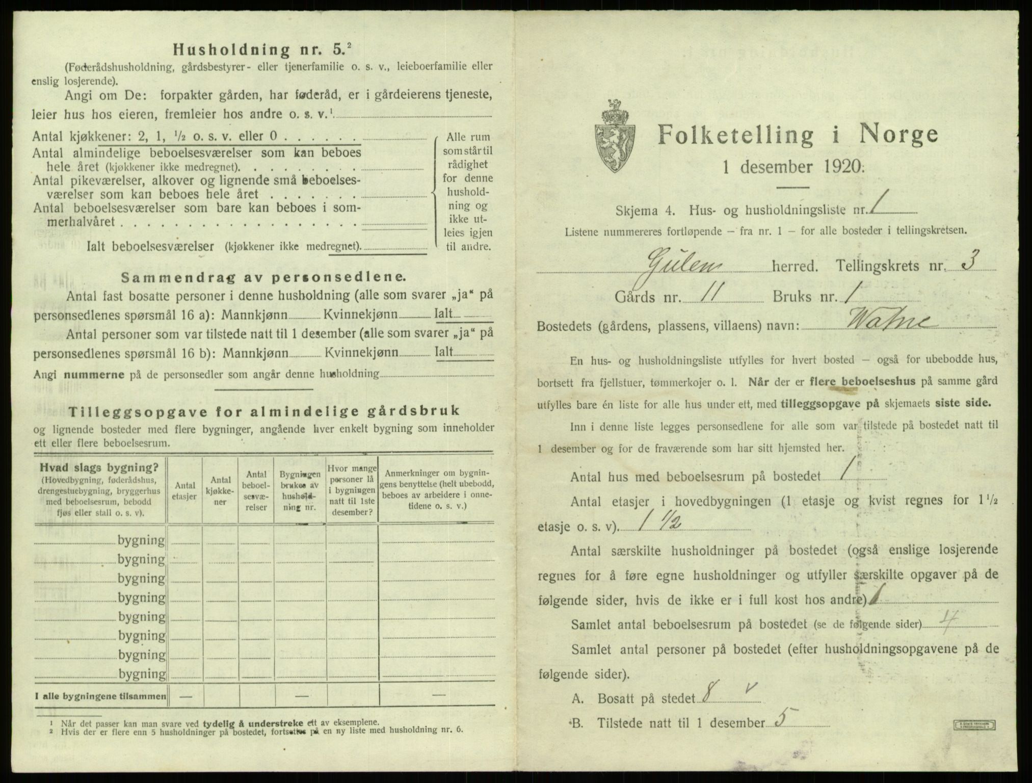 SAB, 1920 census for Gulen, 1920, p. 124