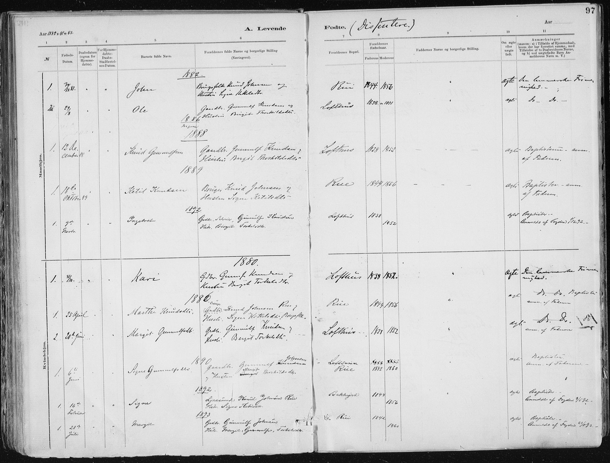 Tinn kirkebøker, SAKO/A-308/F/Fa/L0007: Parish register (official) no. I 7, 1878-1922, p. 97
