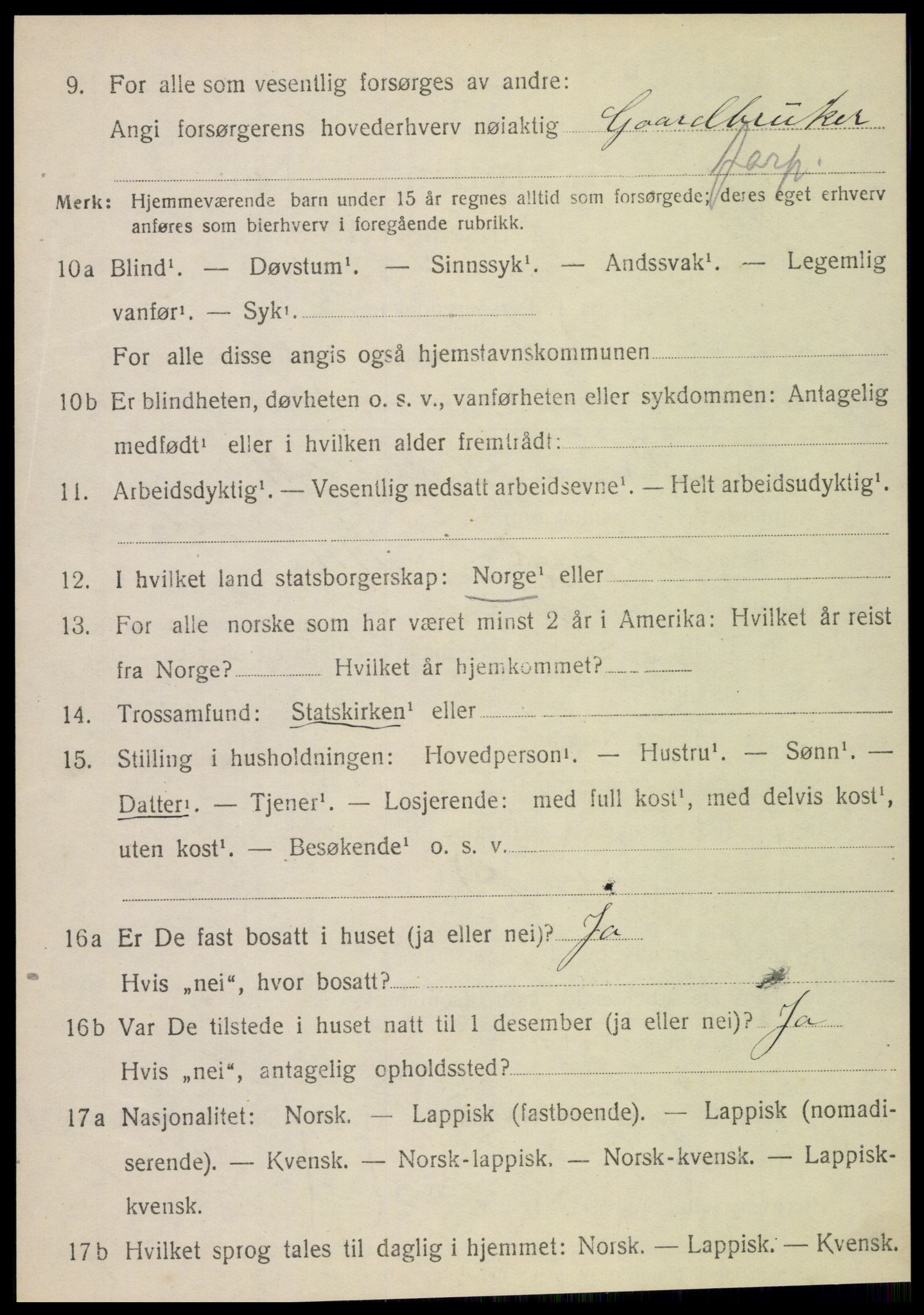 SAT, 1920 census for Vefsn, 1920, p. 2846