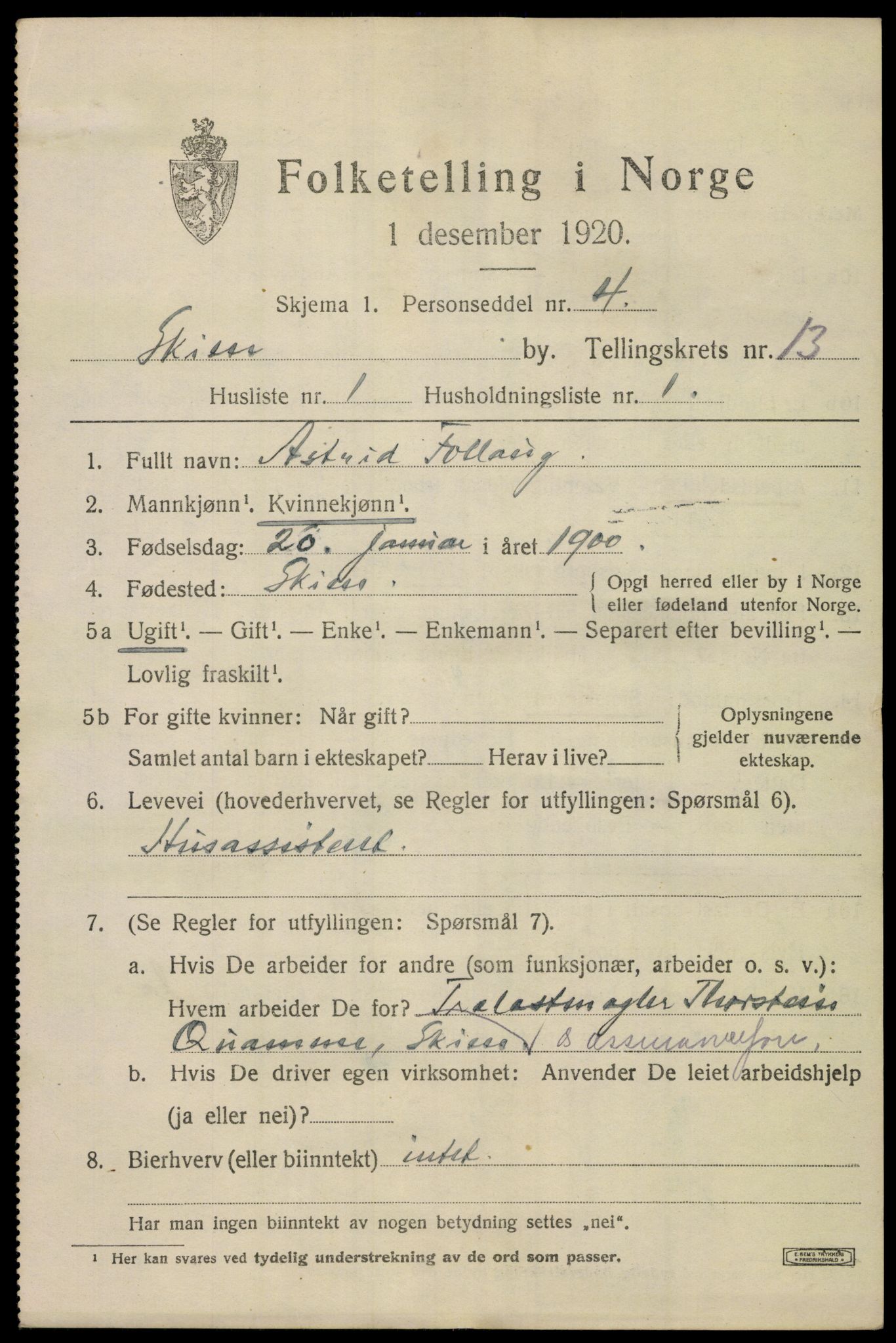 SAKO, 1920 census for Skien, 1920, p. 39486