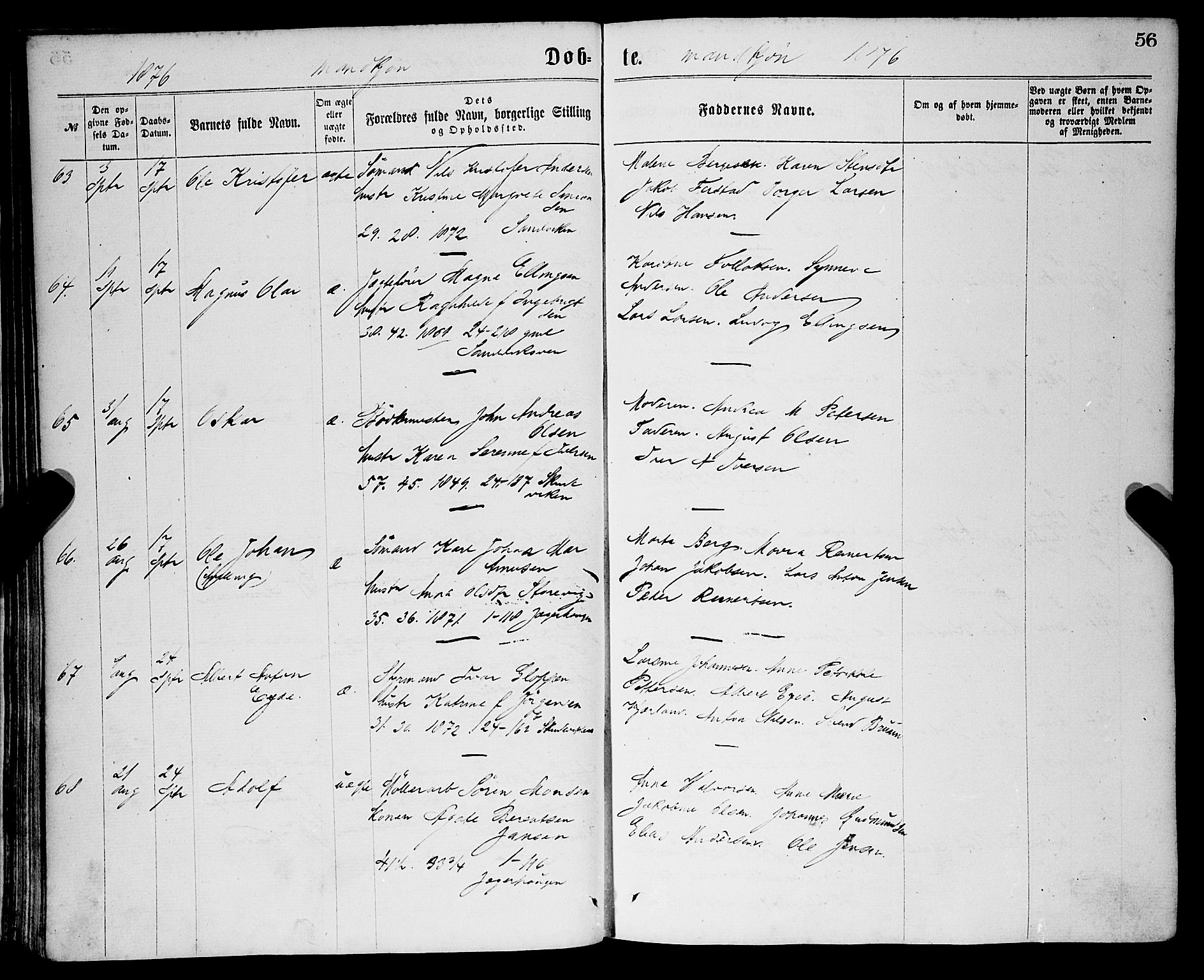 Sandviken Sokneprestembete, AV/SAB-A-77601/H/Ha/L0001: Parish register (official) no. A 1, 1867-1877, p. 56