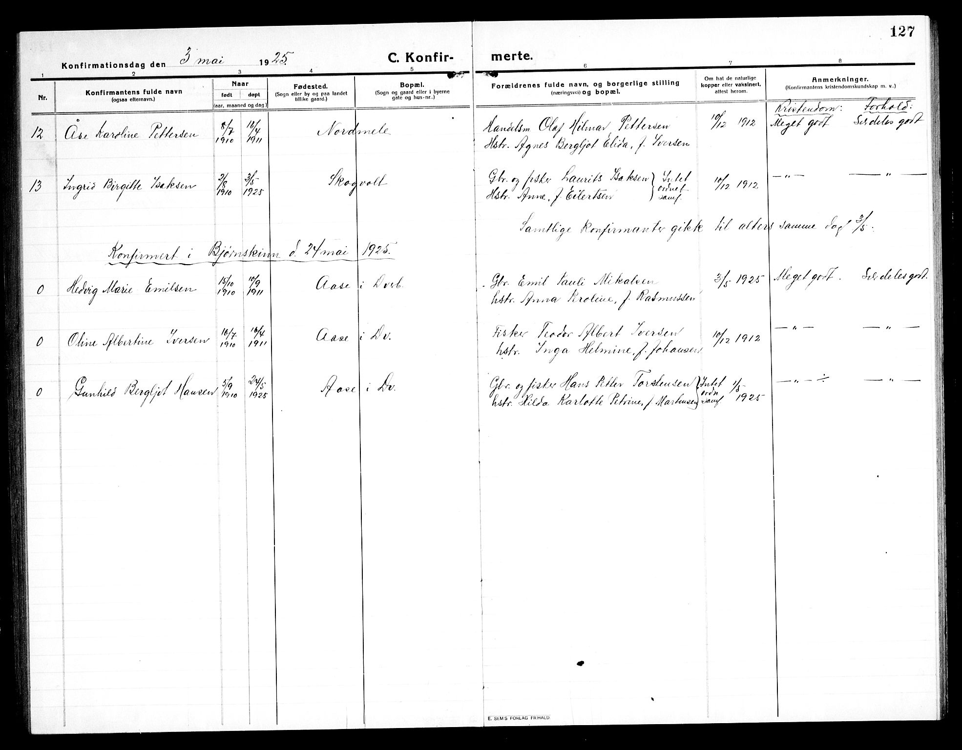 Ministerialprotokoller, klokkerbøker og fødselsregistre - Nordland, AV/SAT-A-1459/897/L1415: Parish register (copy) no. 897C05, 1916-1945, p. 127