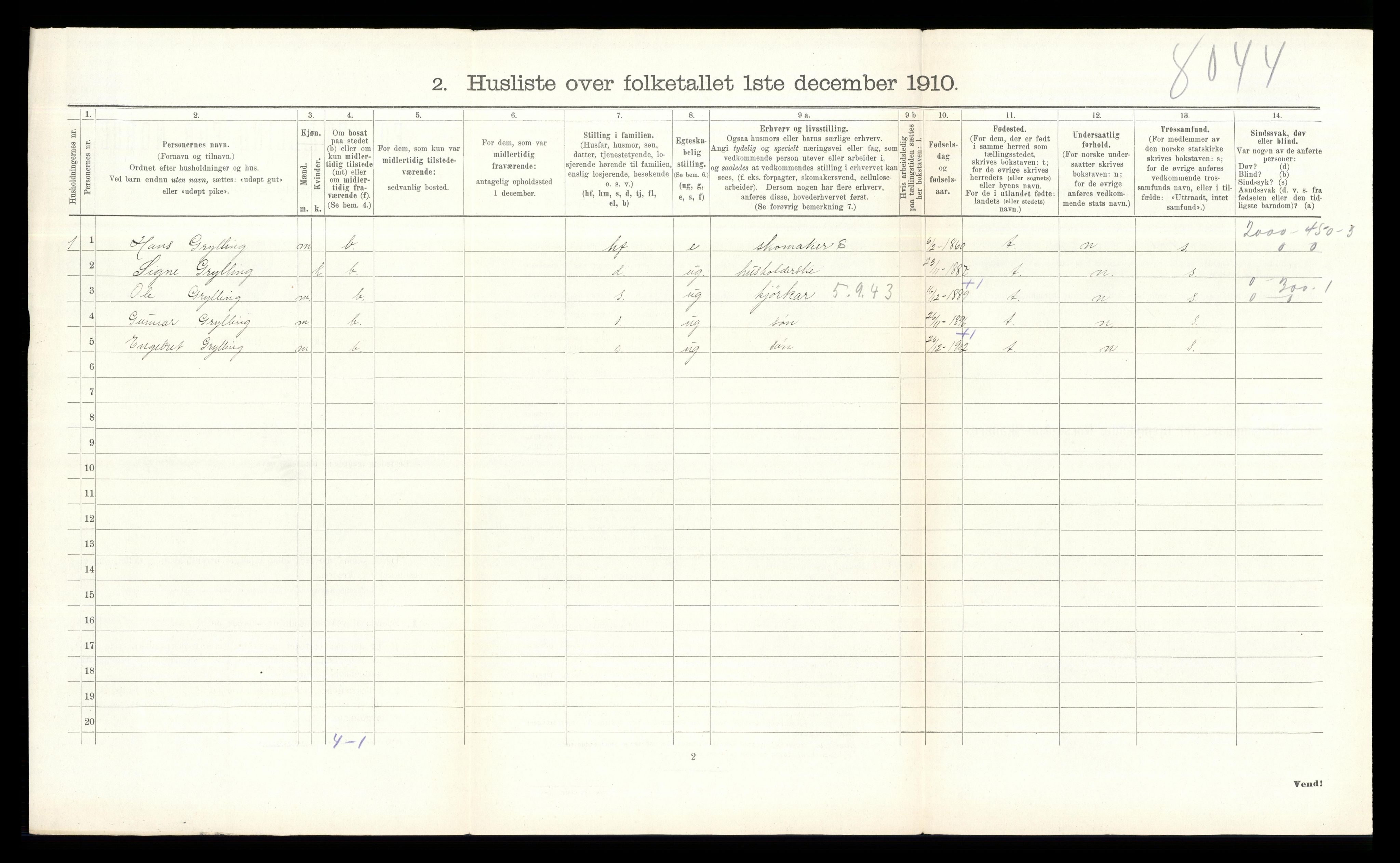 RA, 1910 census for Elverum, 1910, p. 1944