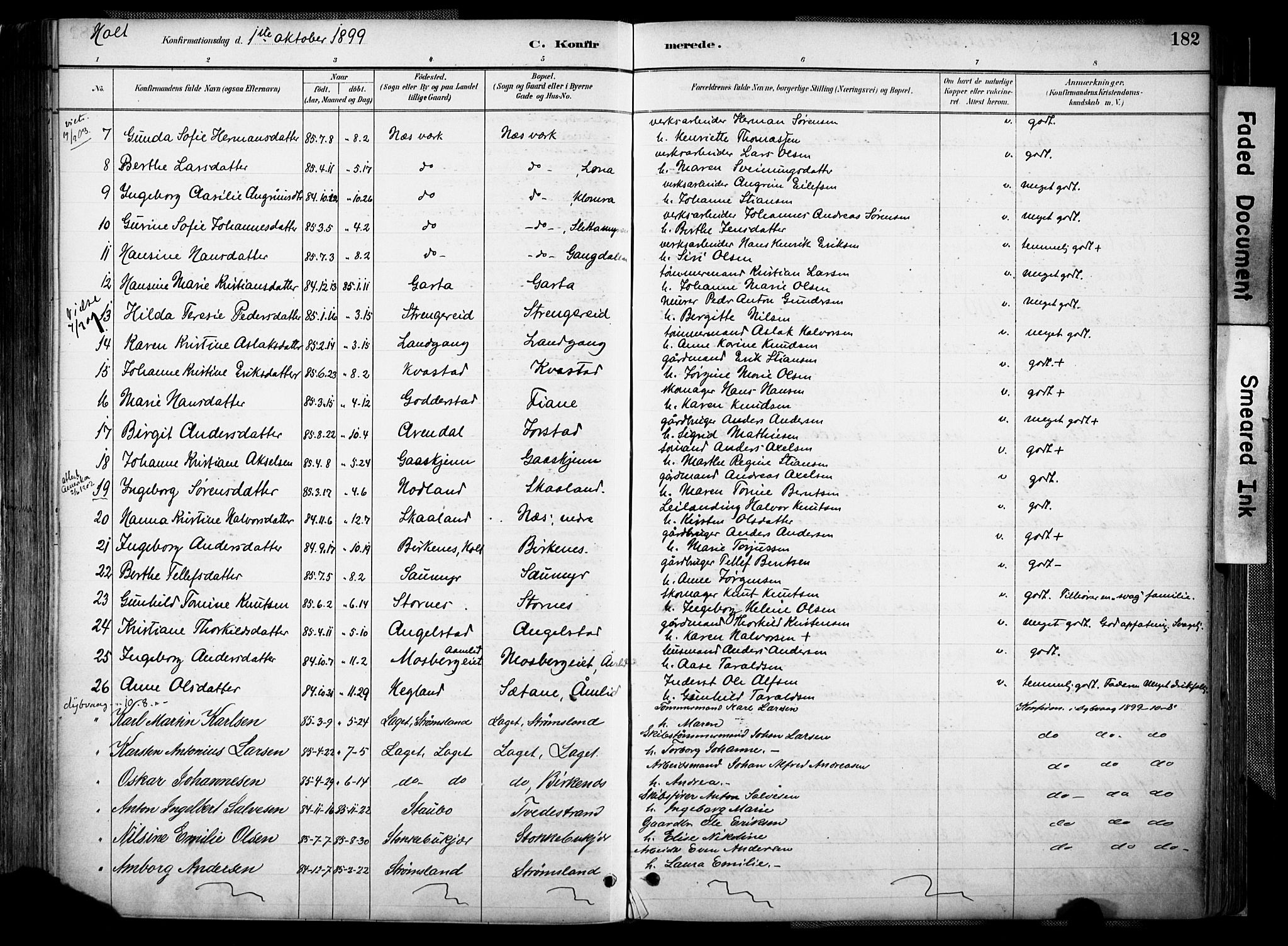 Holt sokneprestkontor, AV/SAK-1111-0021/F/Fa/L0012: Parish register (official) no. A 12, 1885-1907, p. 182