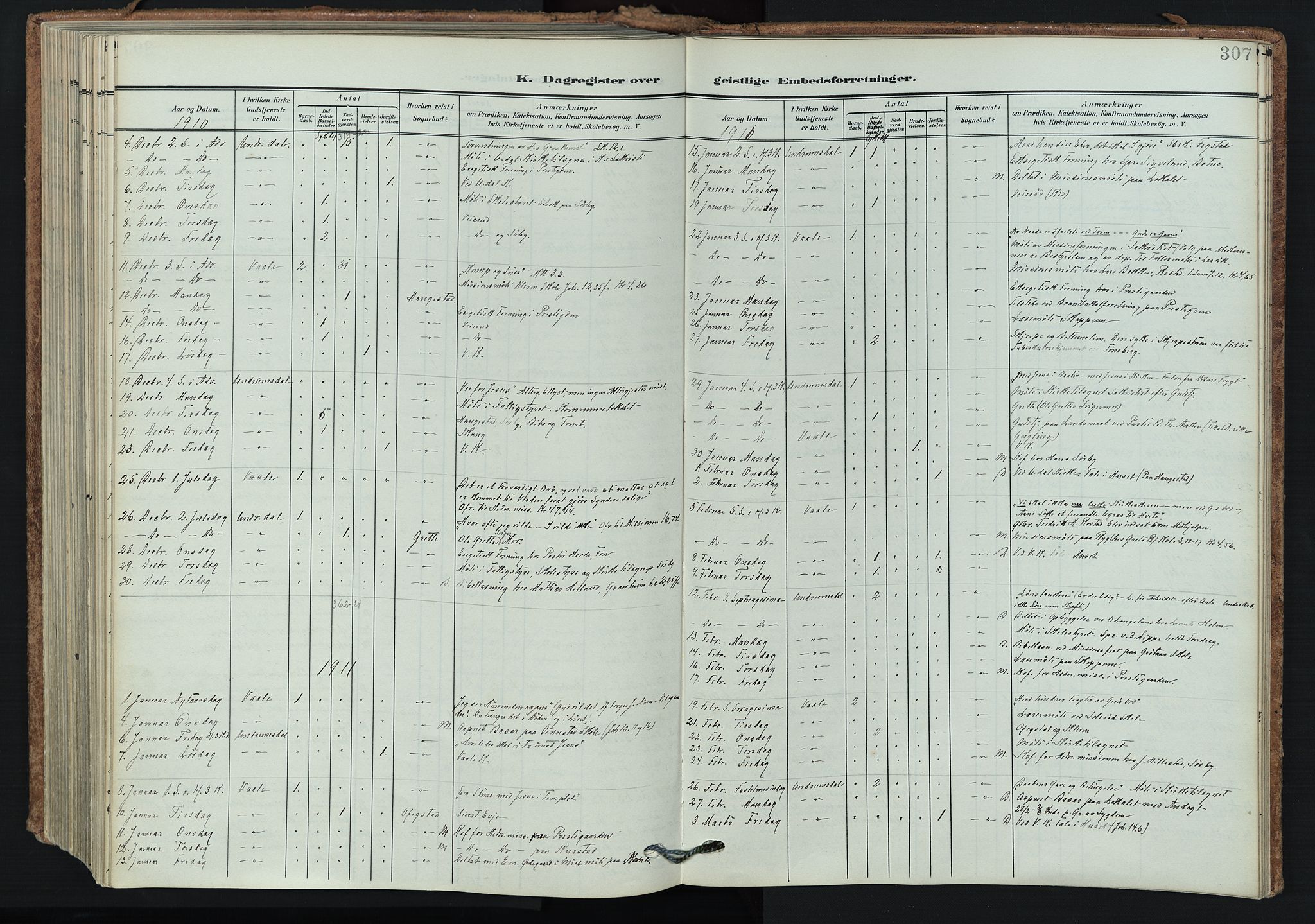 Våle kirkebøker, AV/SAKO-A-334/F/Fa/L0012: Parish register (official) no. I 12, 1907-1934, p. 307