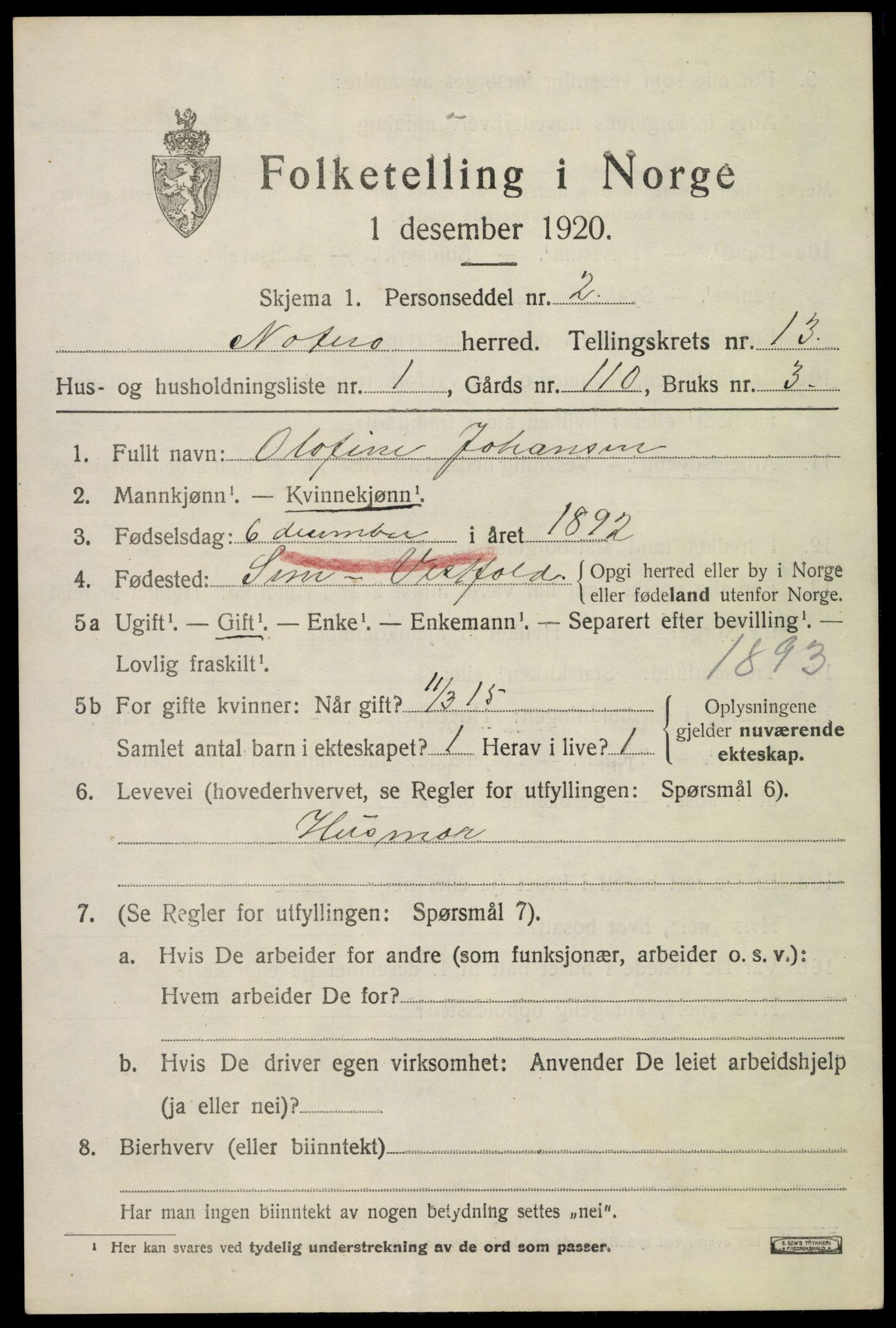SAKO, 1920 census for Nøtterøy, 1920, p. 15177