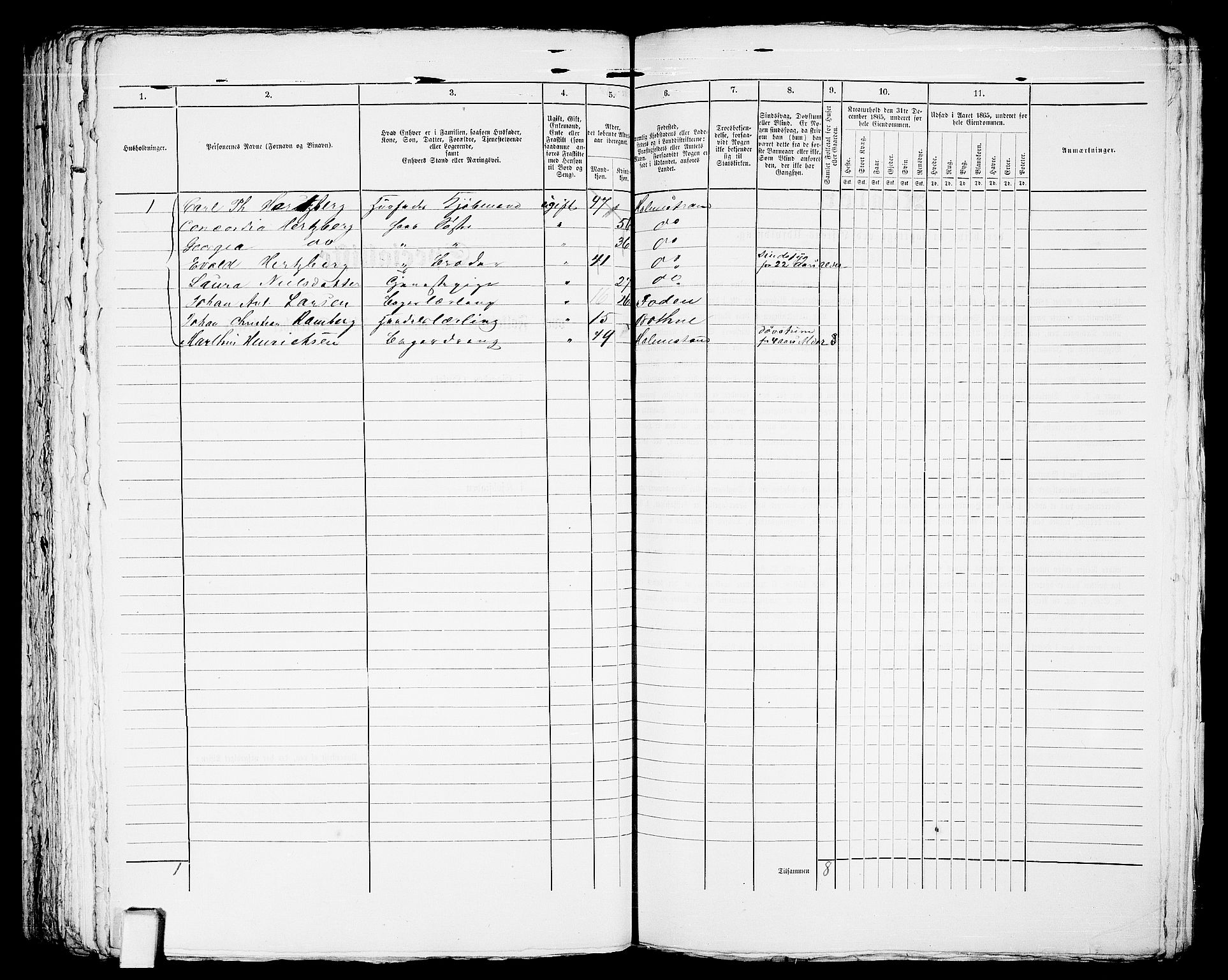 RA, 1865 census for Botne/Holmestrand, 1865, p. 256