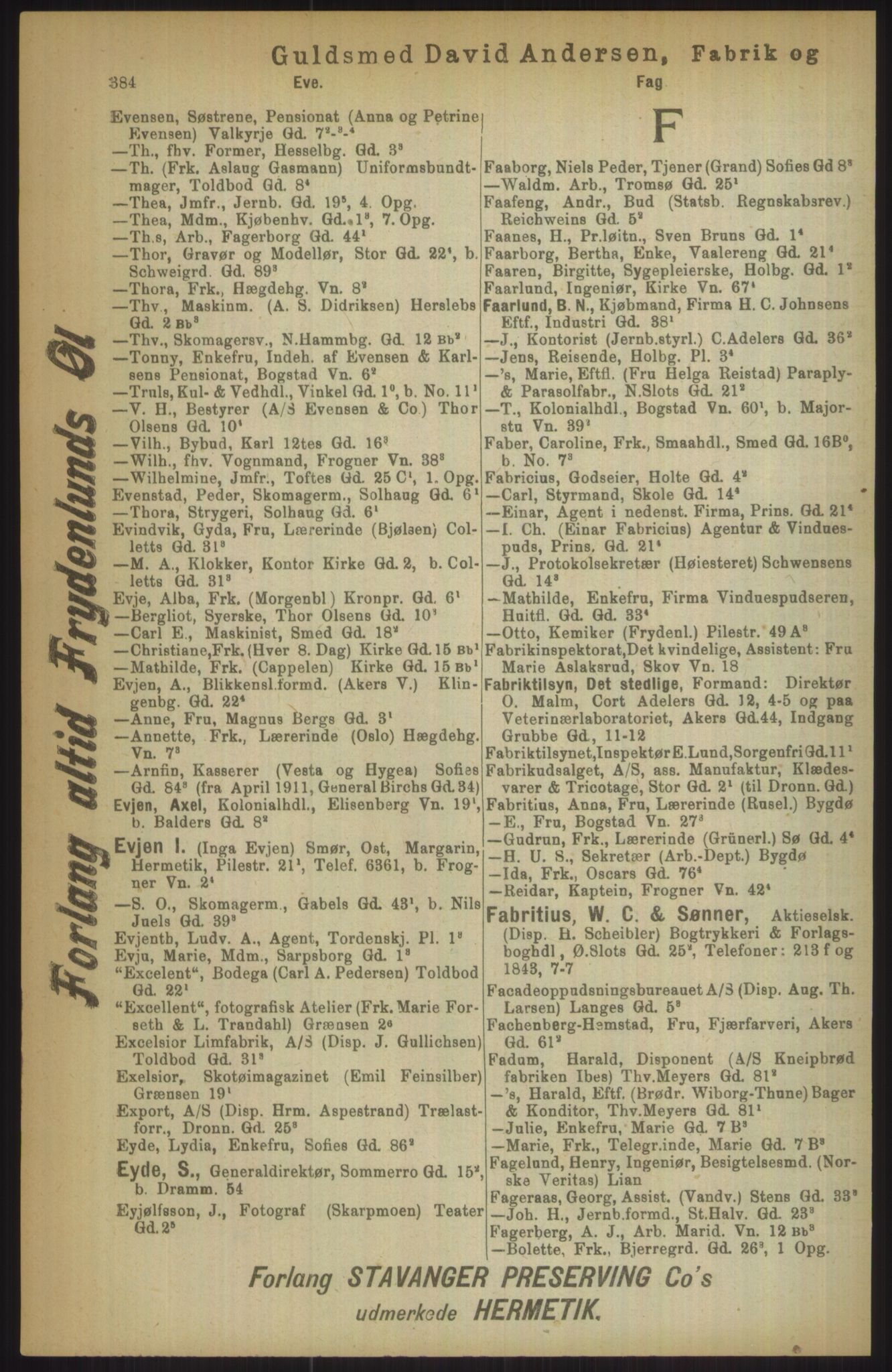 Kristiania/Oslo adressebok, PUBL/-, 1911, p. 384