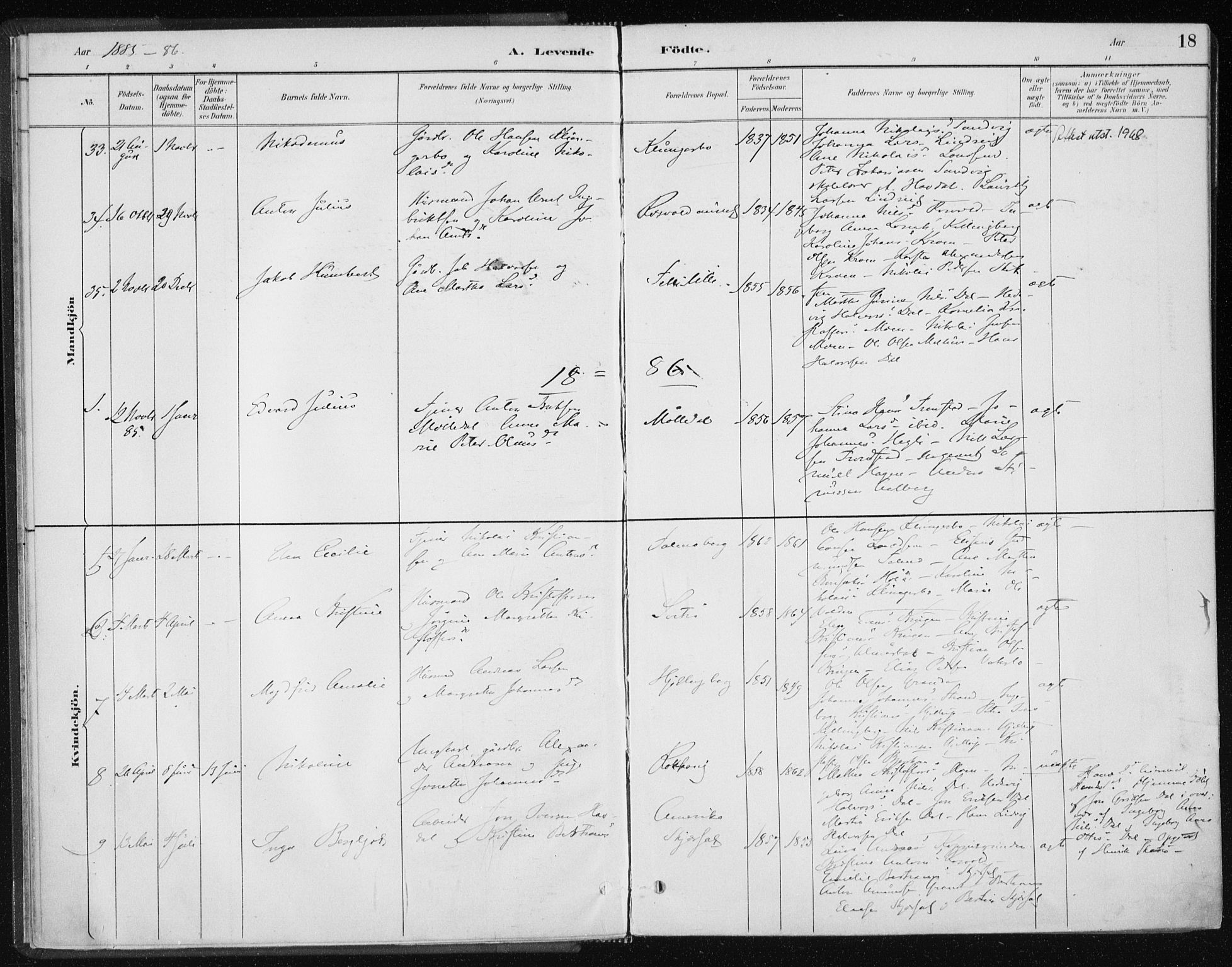 Ministerialprotokoller, klokkerbøker og fødselsregistre - Nord-Trøndelag, SAT/A-1458/701/L0010: Parish register (official) no. 701A10, 1883-1899, p. 18