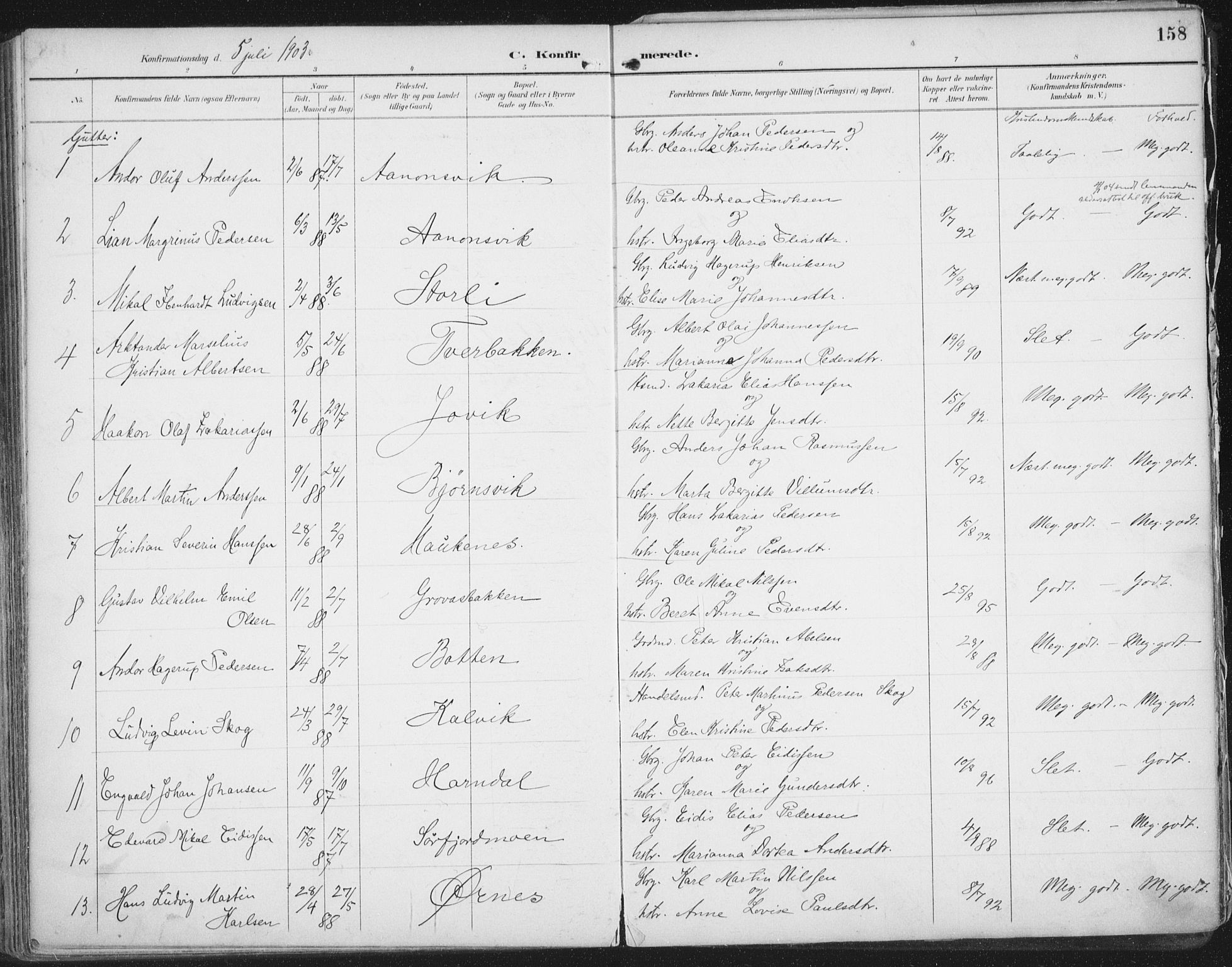 Ministerialprotokoller, klokkerbøker og fødselsregistre - Nordland, SAT/A-1459/854/L0779: Parish register (official) no. 854A02, 1892-1909, p. 158
