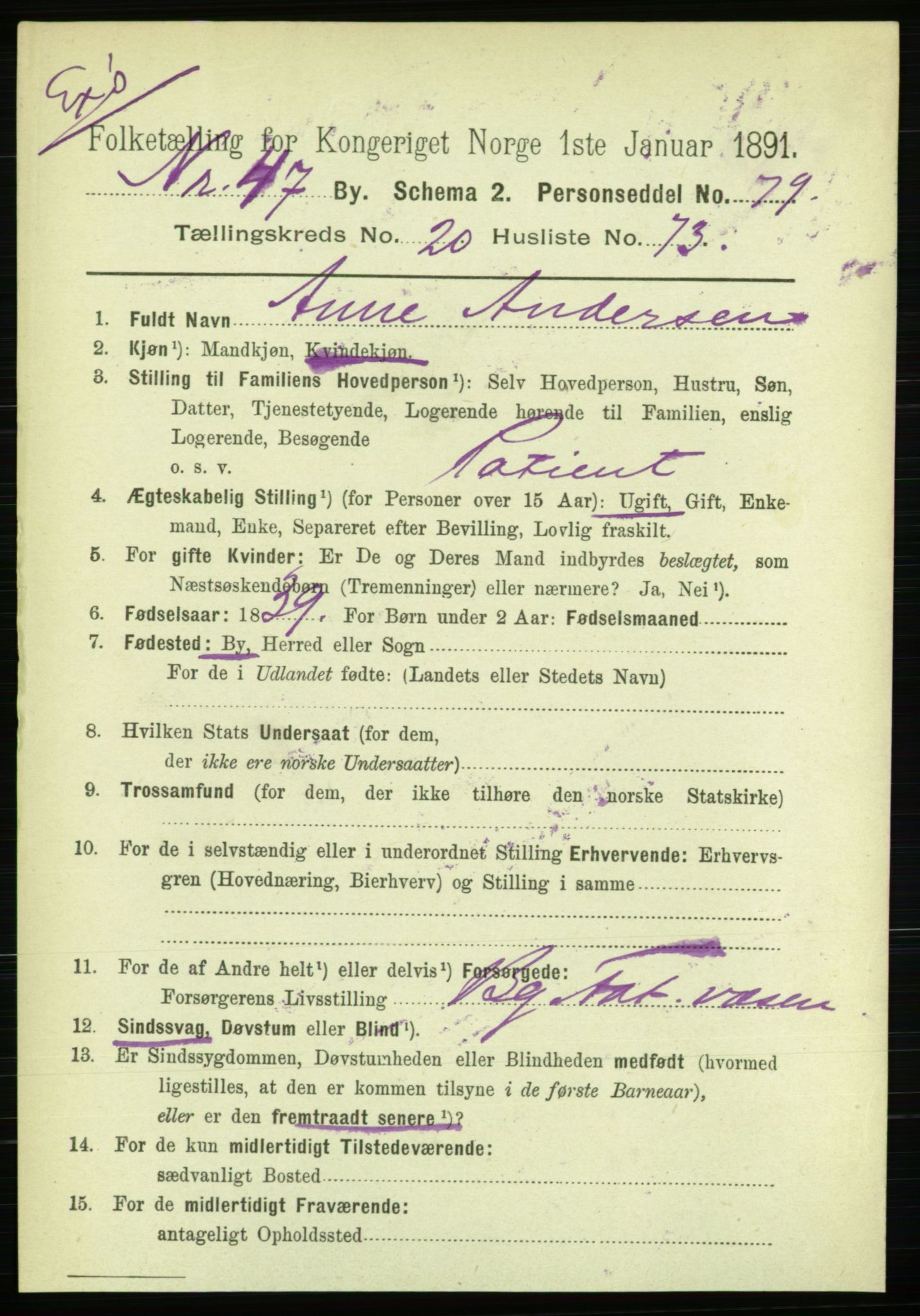 RA, 1891 Census for 1301 Bergen, 1891, p. 29077