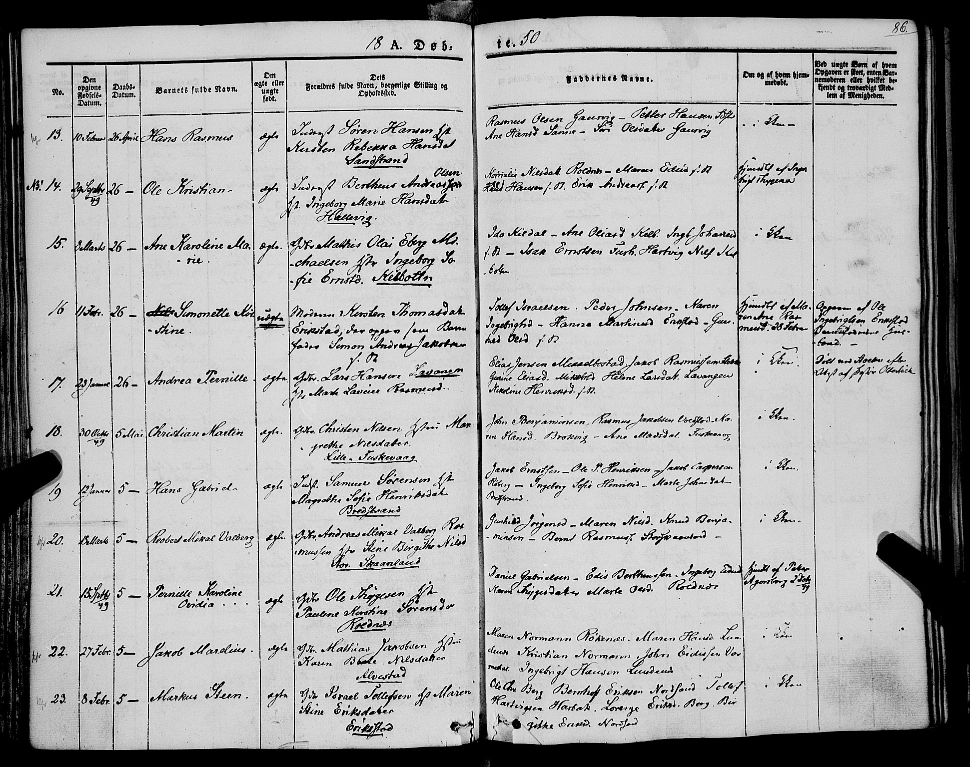 Trondenes sokneprestkontor, AV/SATØ-S-1319/H/Ha/L0009kirke: Parish register (official) no. 9, 1841-1852, p. 86