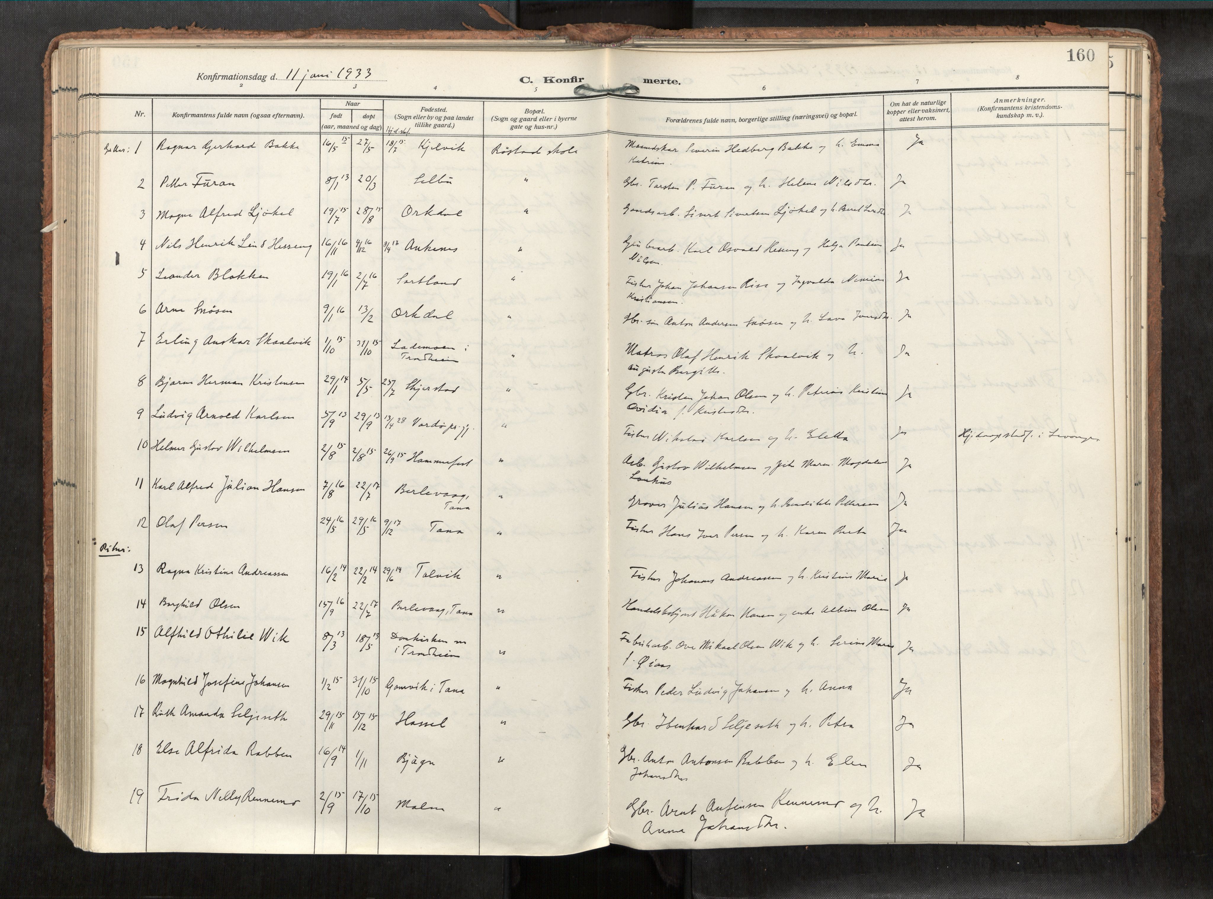 Levanger sokneprestkontor, SAT/A-1301/2/H/Haa/L0002: Parish register (official) no. 2, 1912-1935, p. 160