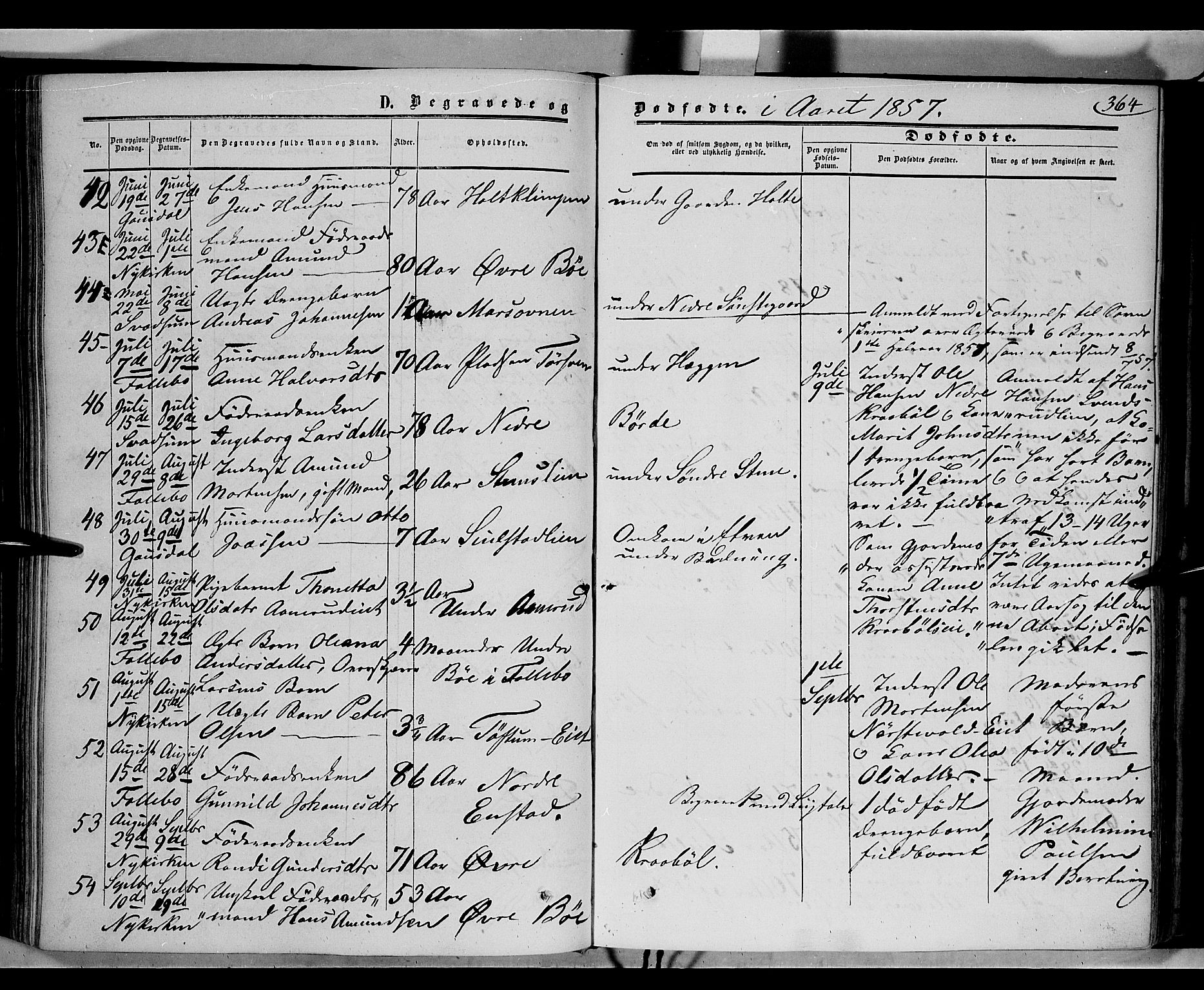 Gausdal prestekontor, SAH/PREST-090/H/Ha/Haa/L0008: Parish register (official) no. 8, 1850-1861, p. 364