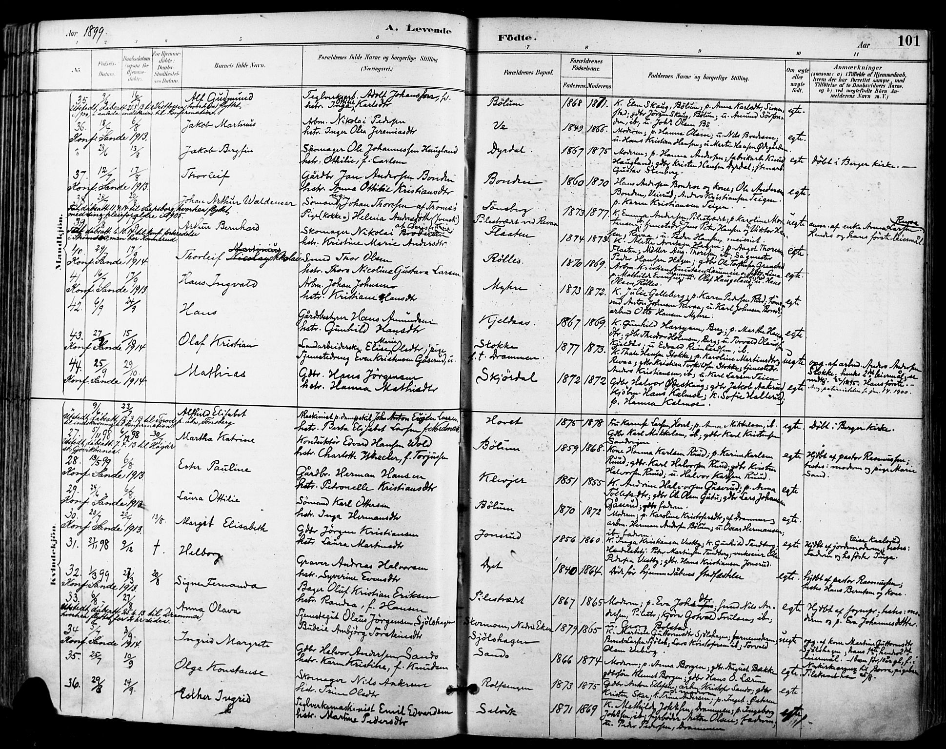 Sande Kirkebøker, AV/SAKO-A-53/F/Fa/L0007: Parish register (official) no. 7, 1888-1903, p. 101