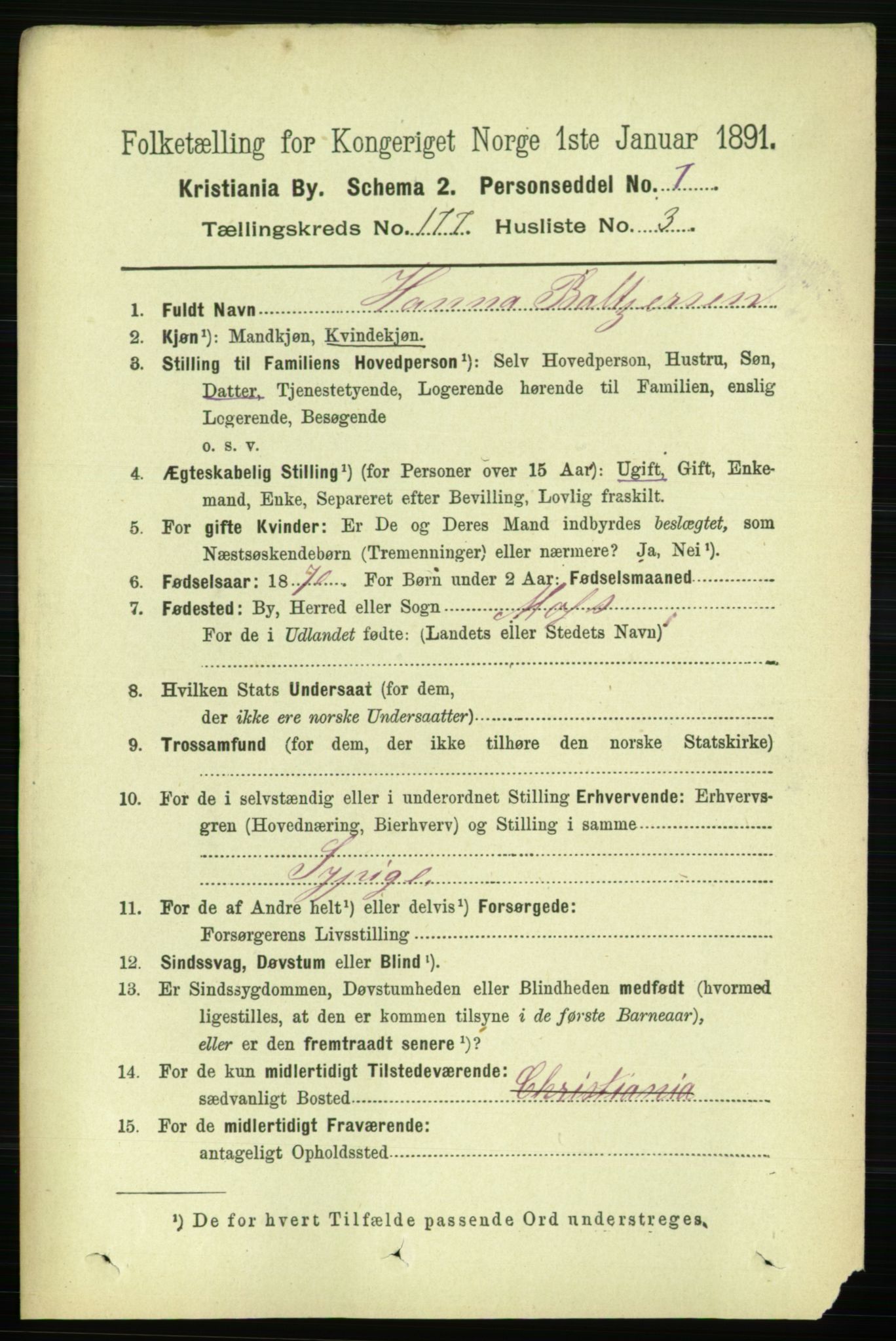 RA, 1891 census for 0301 Kristiania, 1891, p. 106447