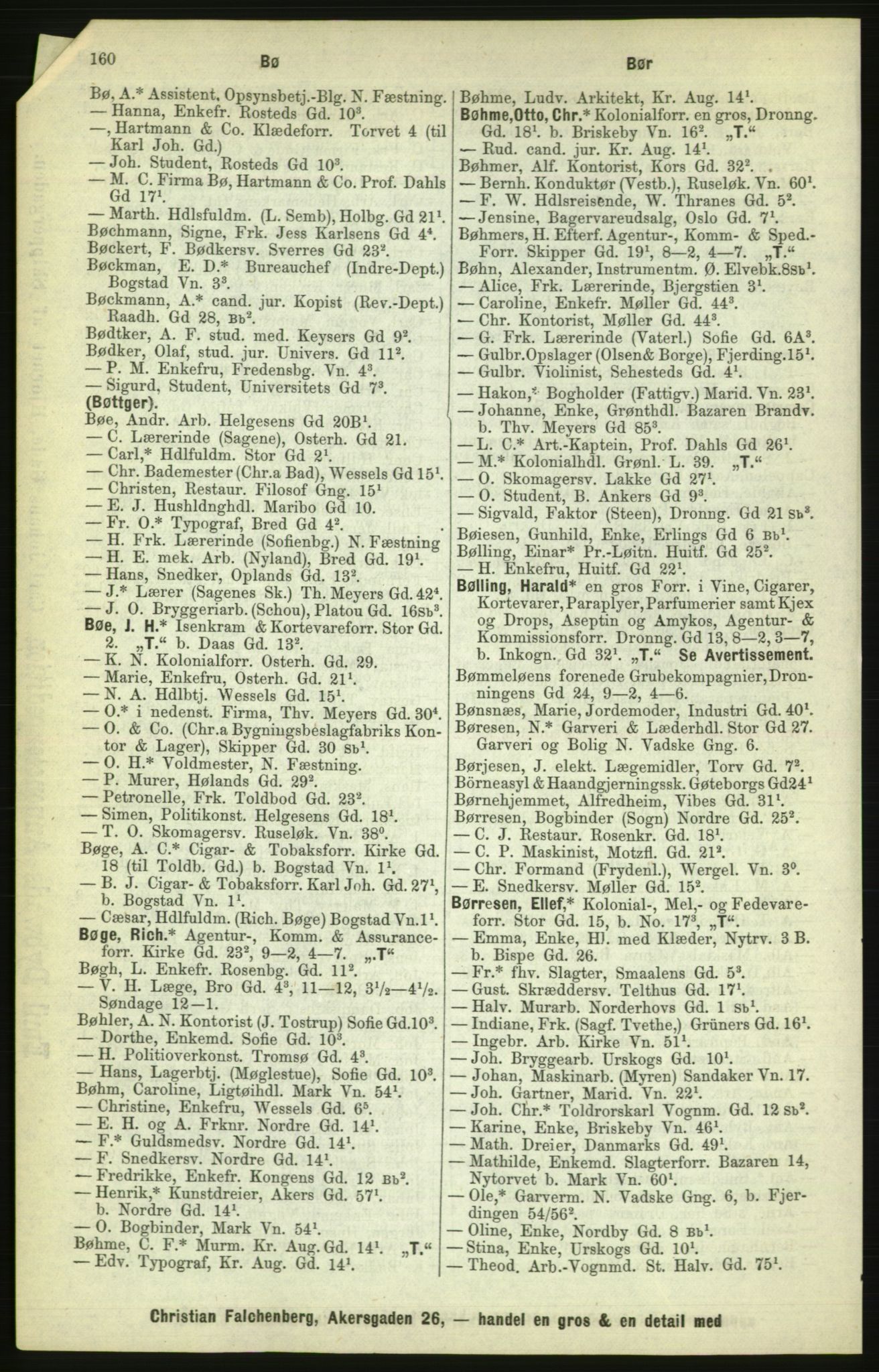 Kristiania/Oslo adressebok, PUBL/-, 1886, p. 160