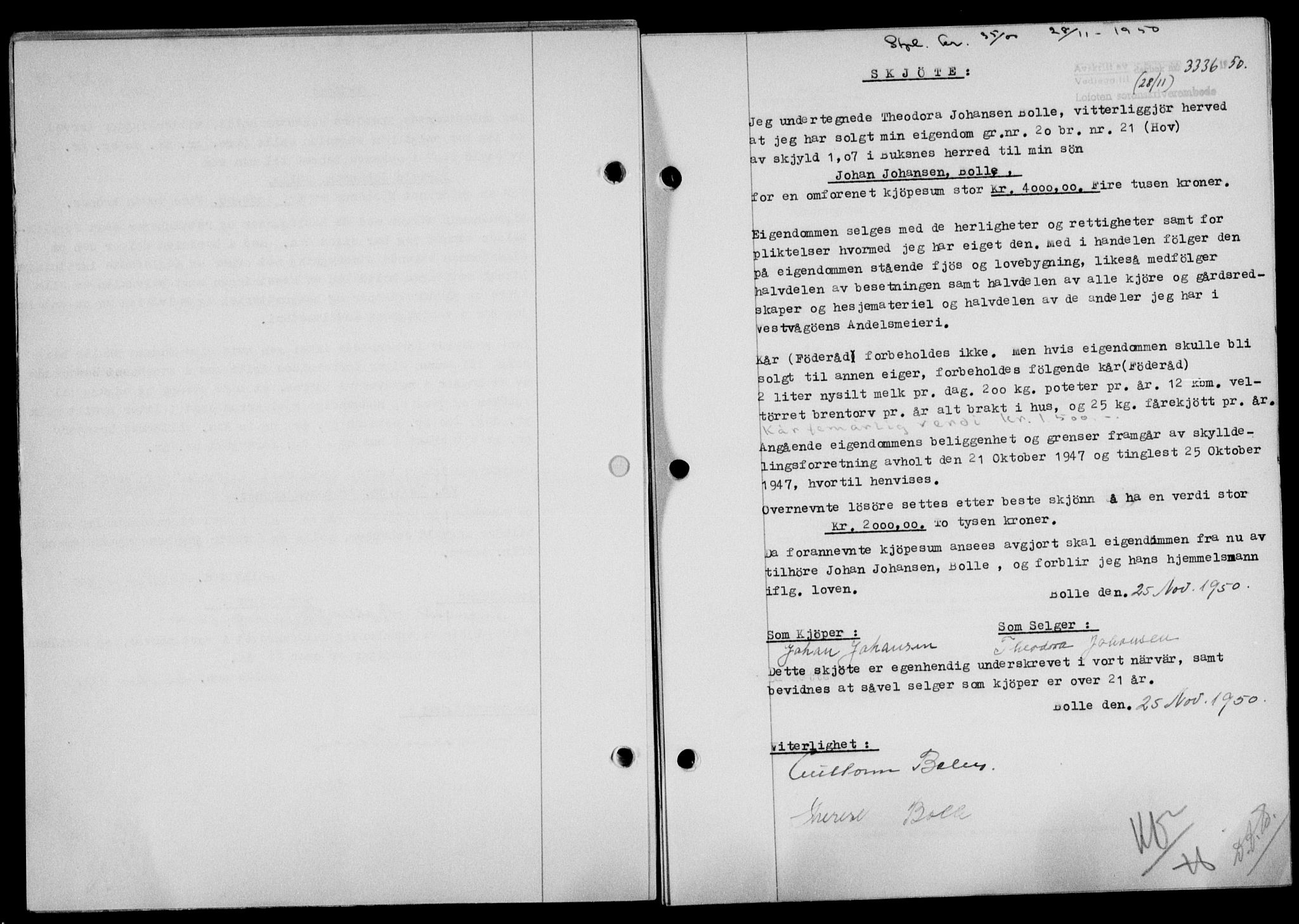 Lofoten sorenskriveri, SAT/A-0017/1/2/2C/L0025a: Mortgage book no. 25a, 1950-1951, Diary no: : 3336/1950