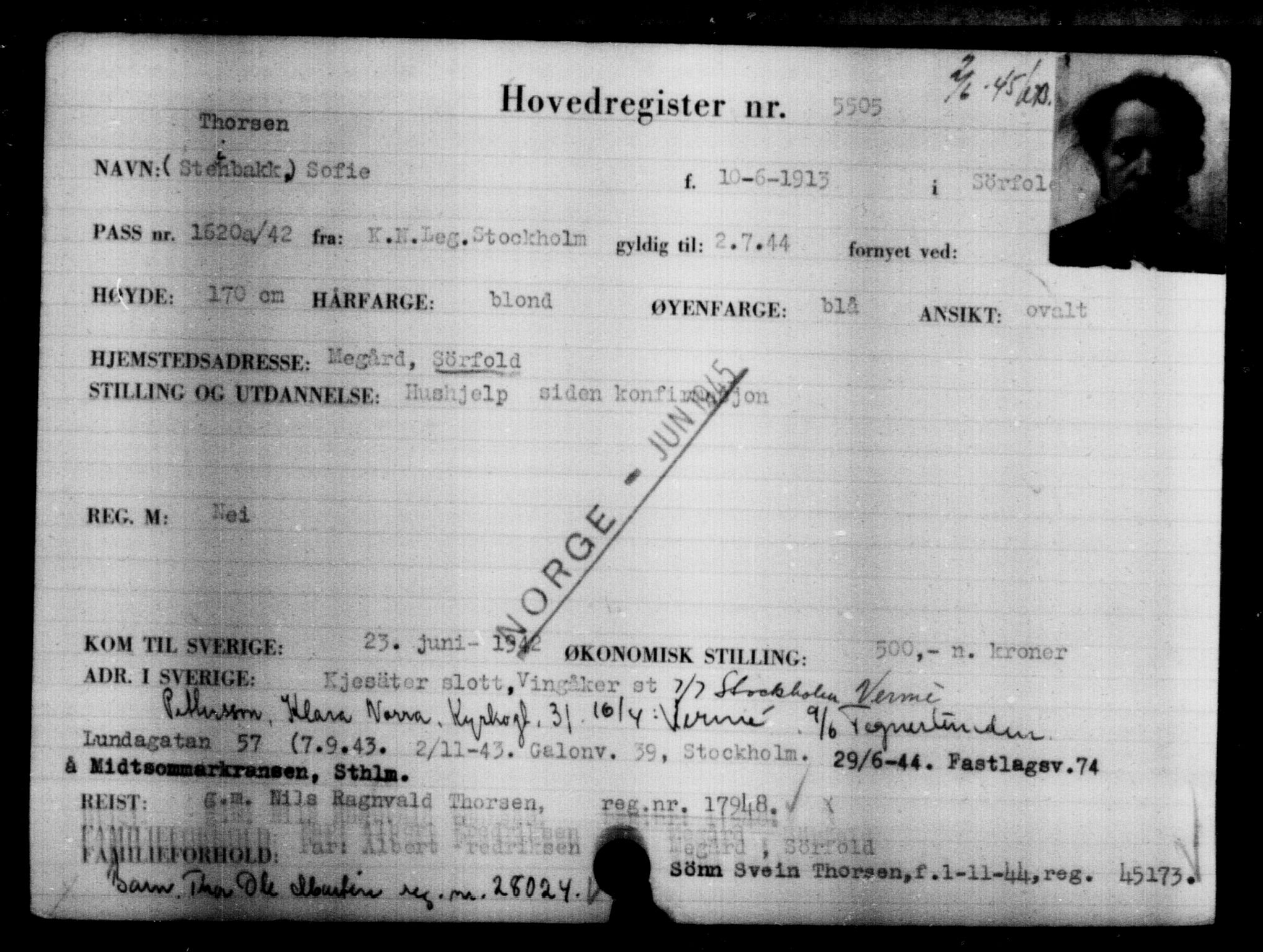 Utenriksstasjonene, Legasjonen i Stockholm, Flyktningkontoret, AV/RA-S-6753/V/Va/L0004: Kjesäterkartoteket, flyktninger med registreringsnr. 3496-6610, 1940-1945, p. 2324