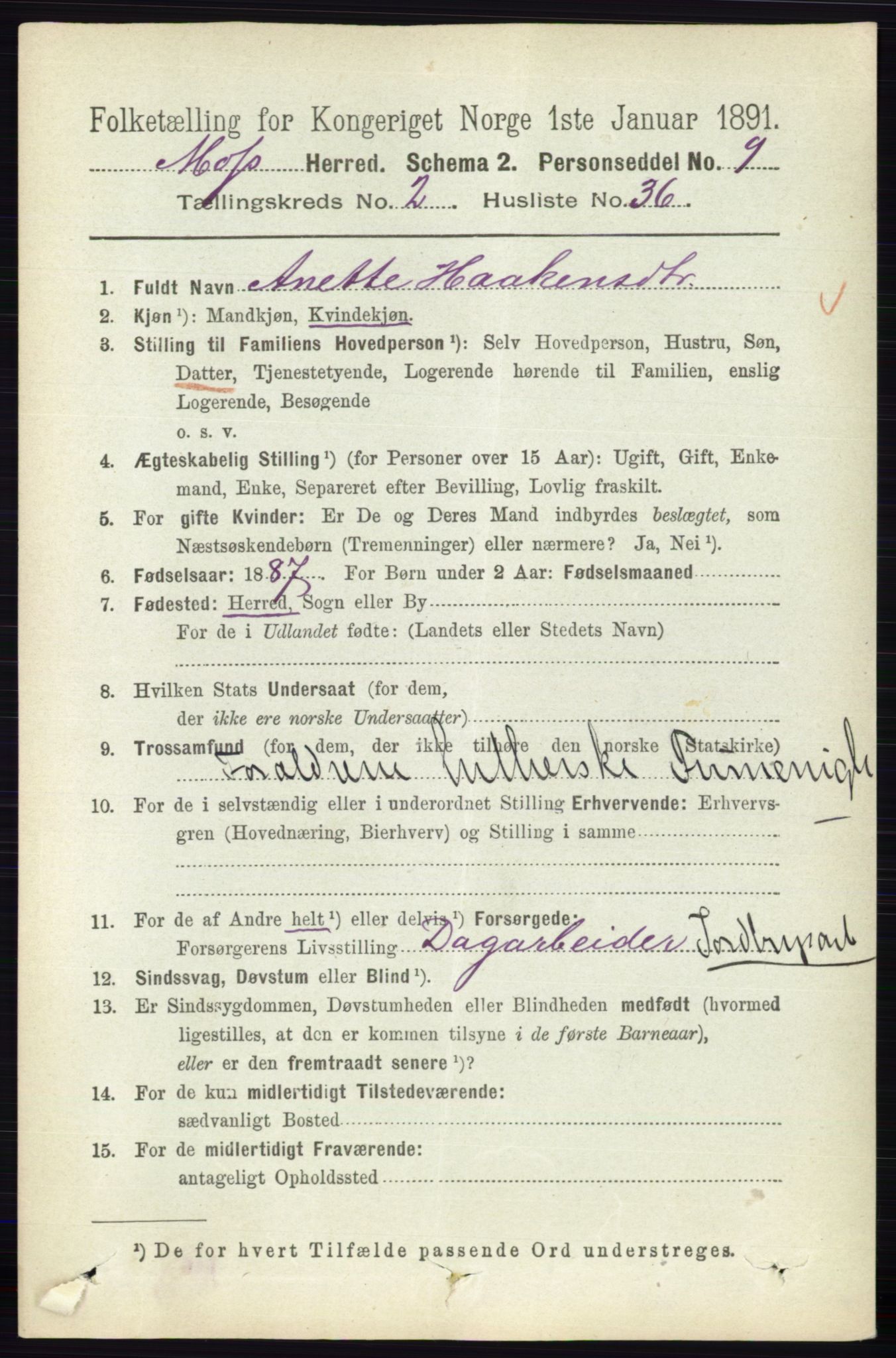 RA, 1891 Census for 0194 Moss, 1891, p. 1100