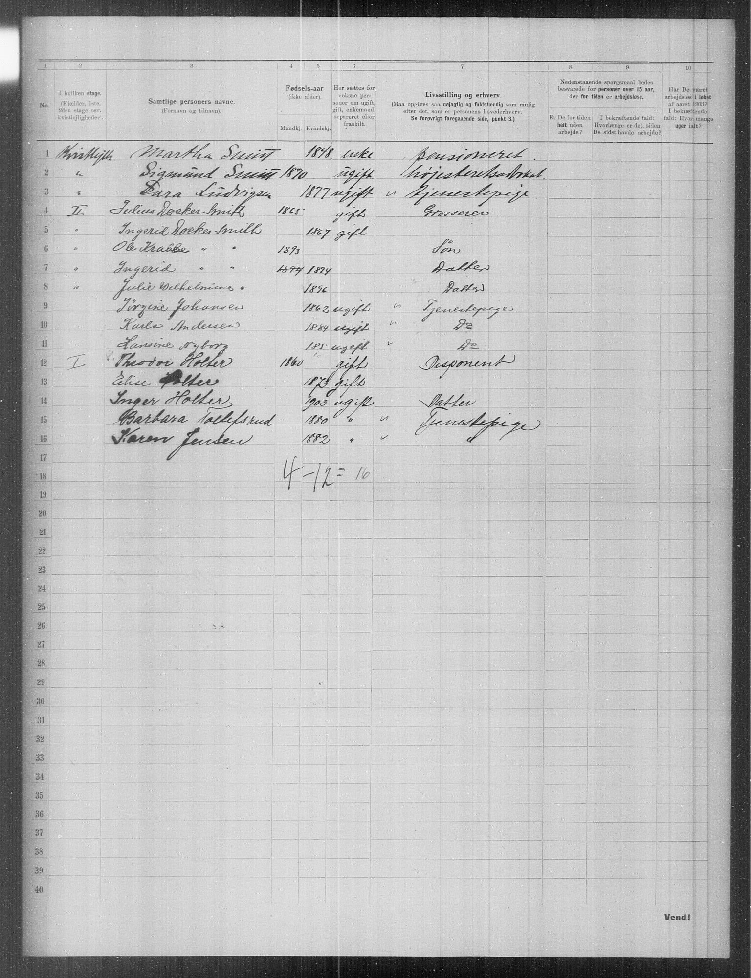 OBA, Municipal Census 1903 for Kristiania, 1903, p. 9961