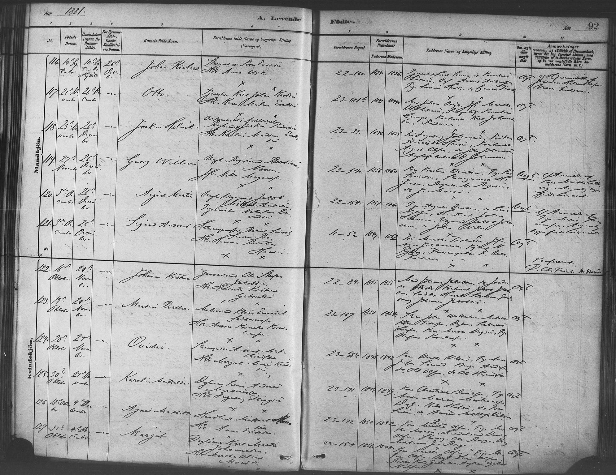 Korskirken sokneprestembete, AV/SAB-A-76101/H/Haa/L0021: Parish register (official) no. B 7, 1878-1889, p. 92