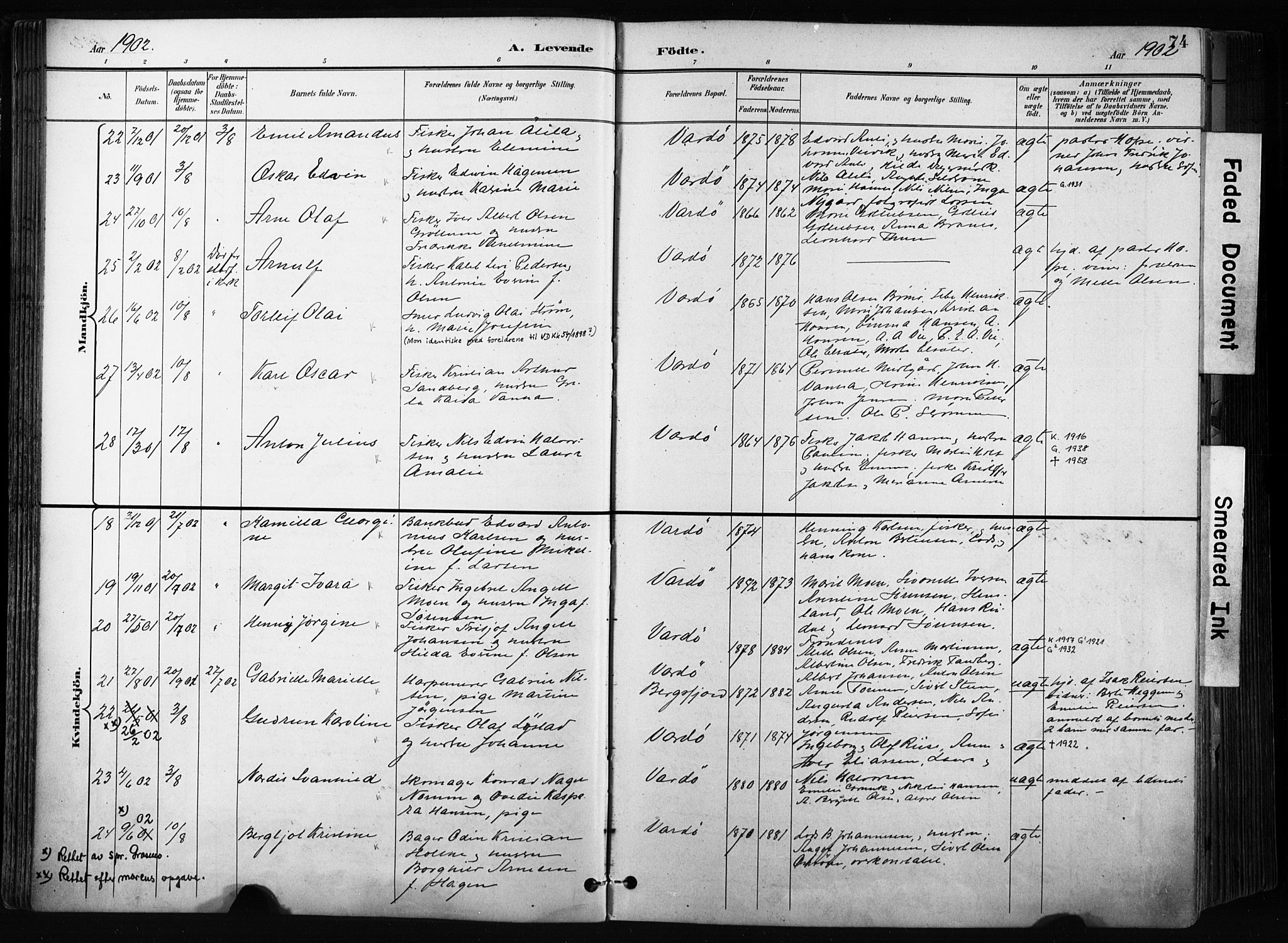 Vardø sokneprestkontor, SATØ/S-1332/H/Ha/L0010kirke: Parish register (official) no. 10, 1895-1907, p. 74