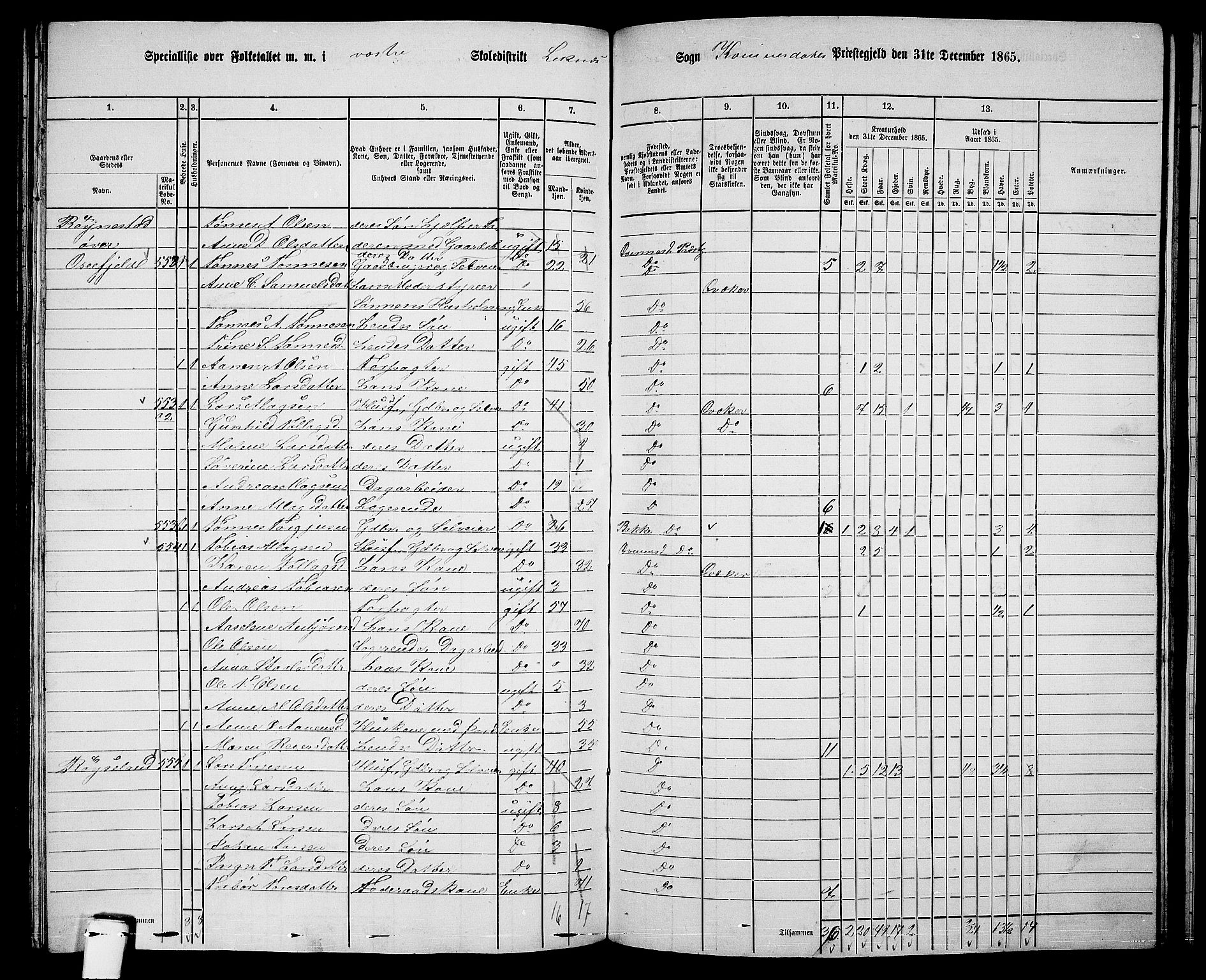 RA, 1865 census for Kvinesdal, 1865, p. 147
