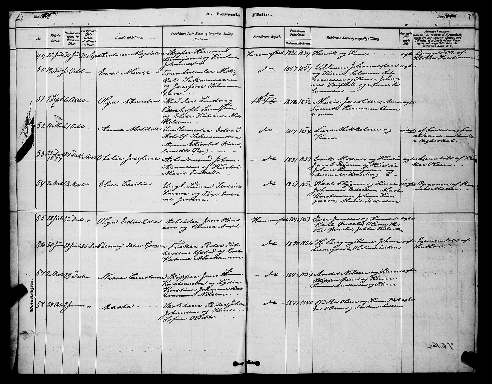 Hammerfest sokneprestkontor, AV/SATØ-S-1347/H/Hb/L0006.klokk: Parish register (copy) no. 6, 1876-1884, p. 7